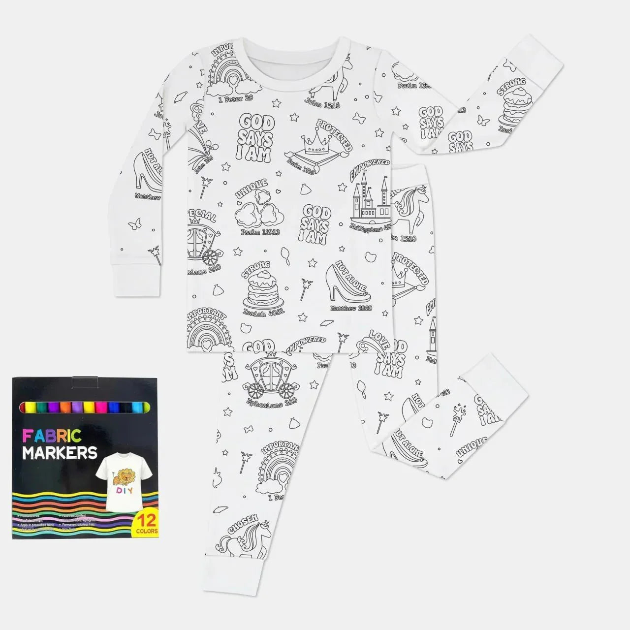 God Says I Am Girl Colorable Bamboo Two Piece Pajama Set