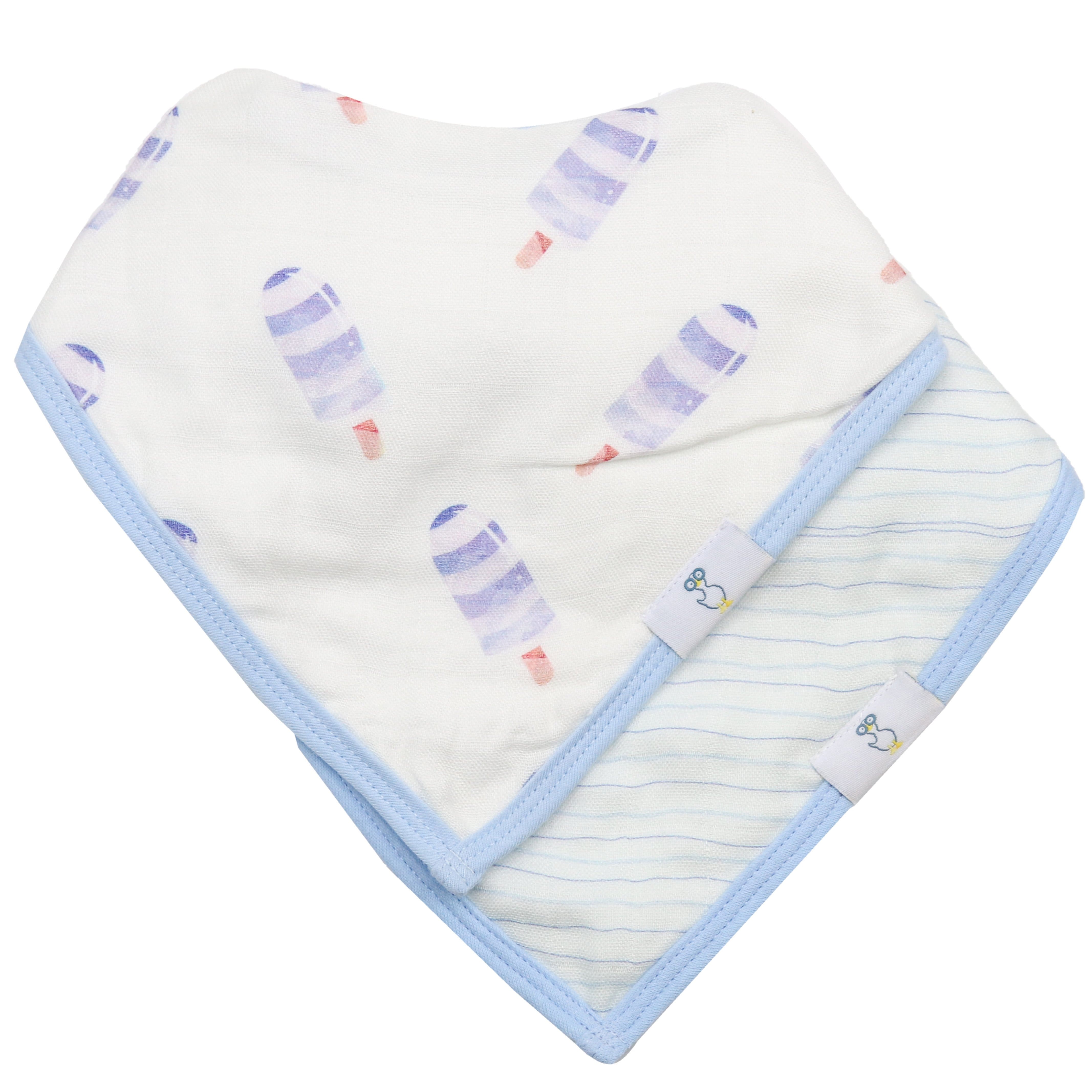Popsicle And Stripes Blue 2 Pack Muslin & Terry Cloth Bib Set