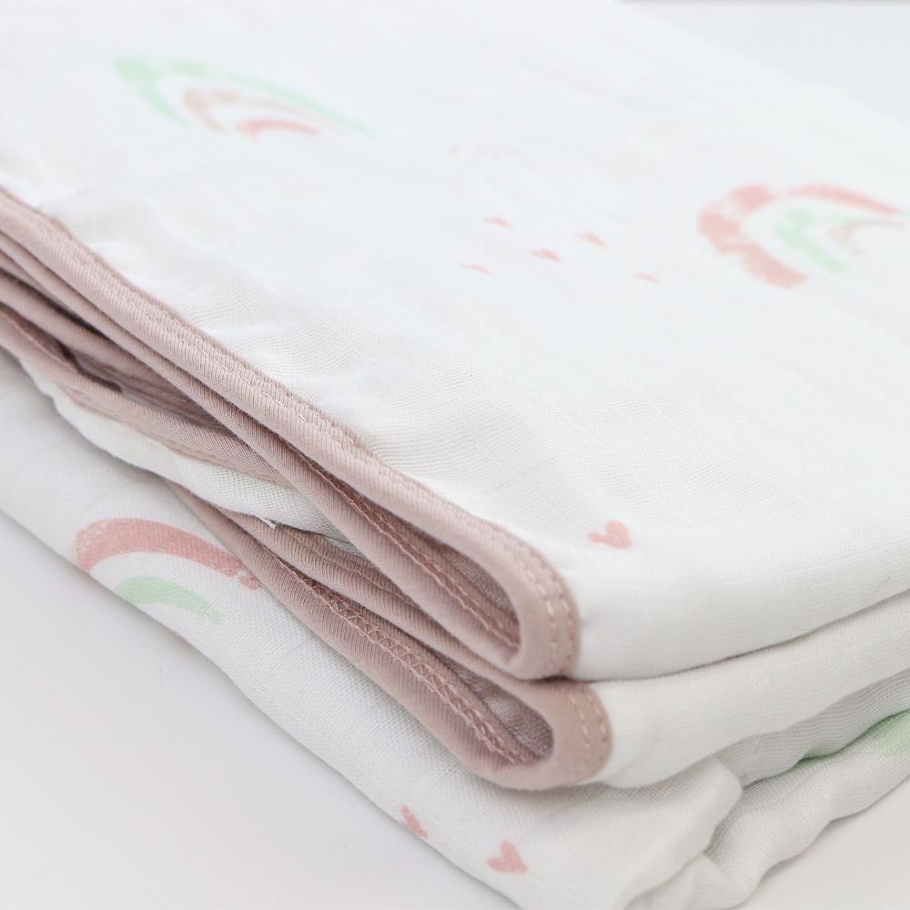 Rainbow And Mauve Oversized Bamboo Muslin Quilted Blanket