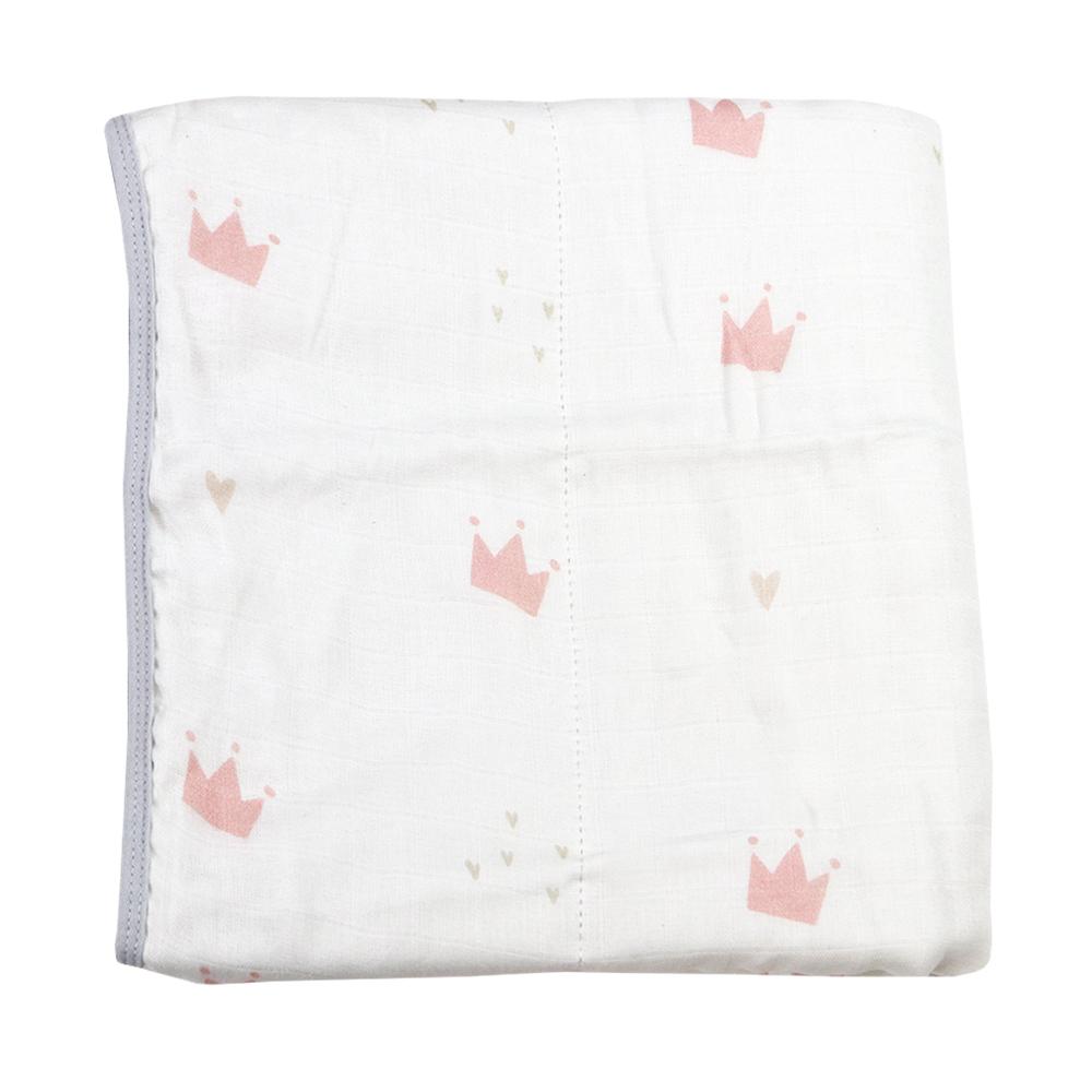 Pink Crown And Gray Oversized Bamboo Muslin Quilted Blanket