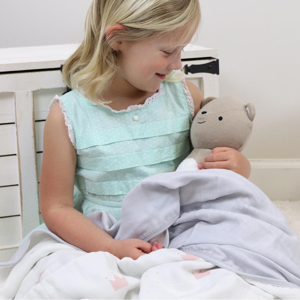 Pink Crown And Gray Oversized Bamboo Muslin Quilted Blanket