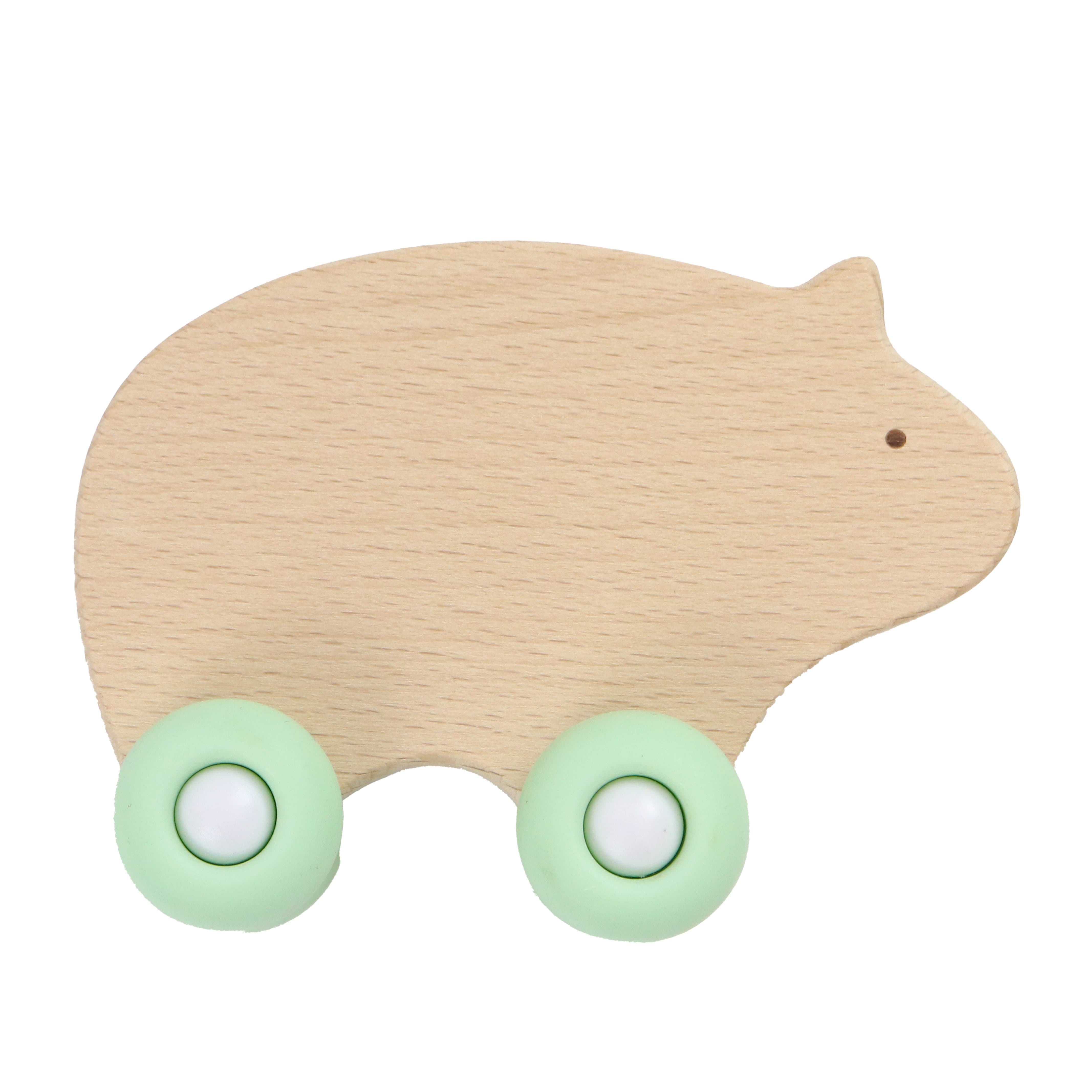 Mint Bear Silicone + Wood Teether With Wheels