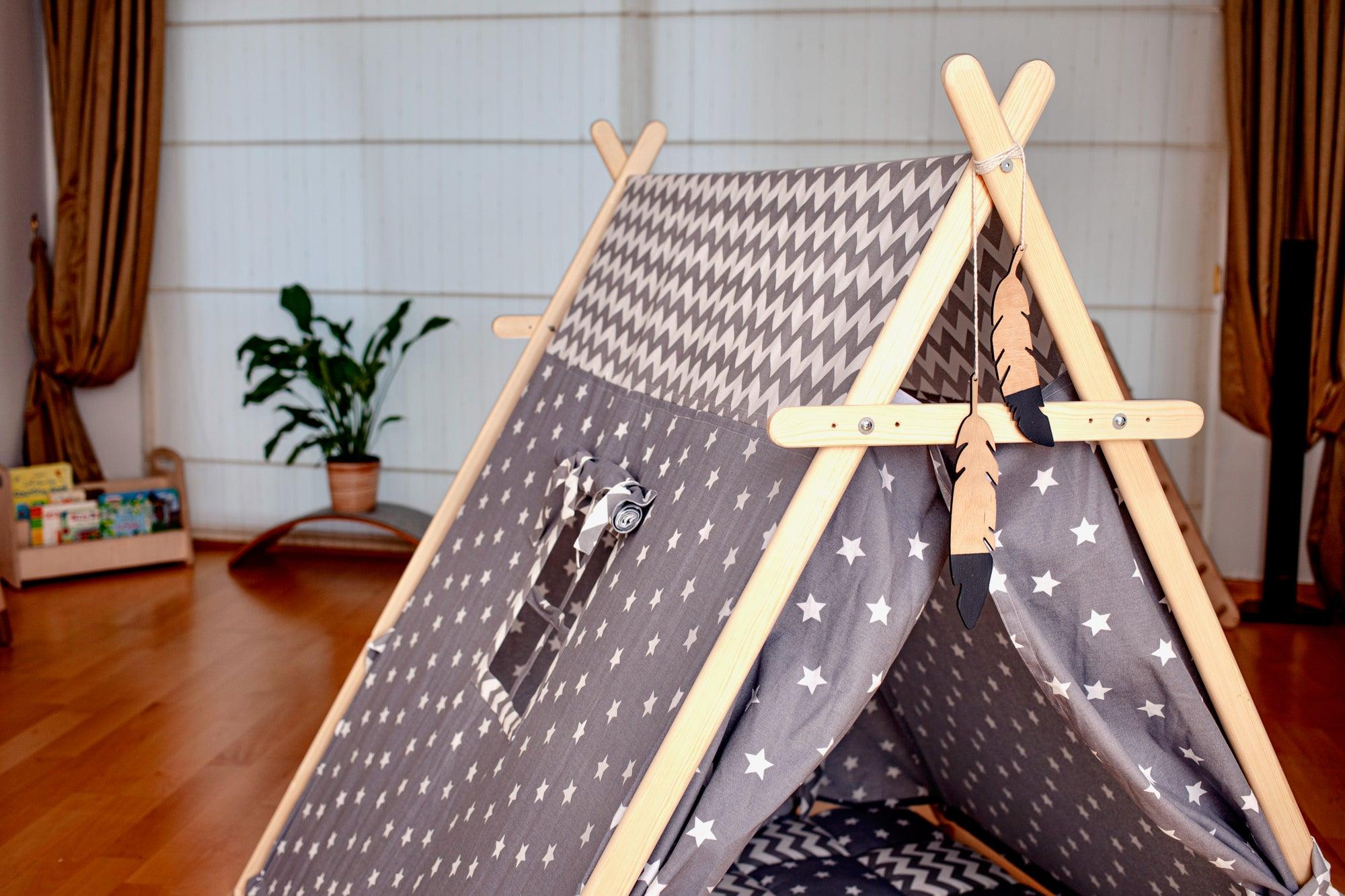 Gray Stars Play Tent And Play Mat