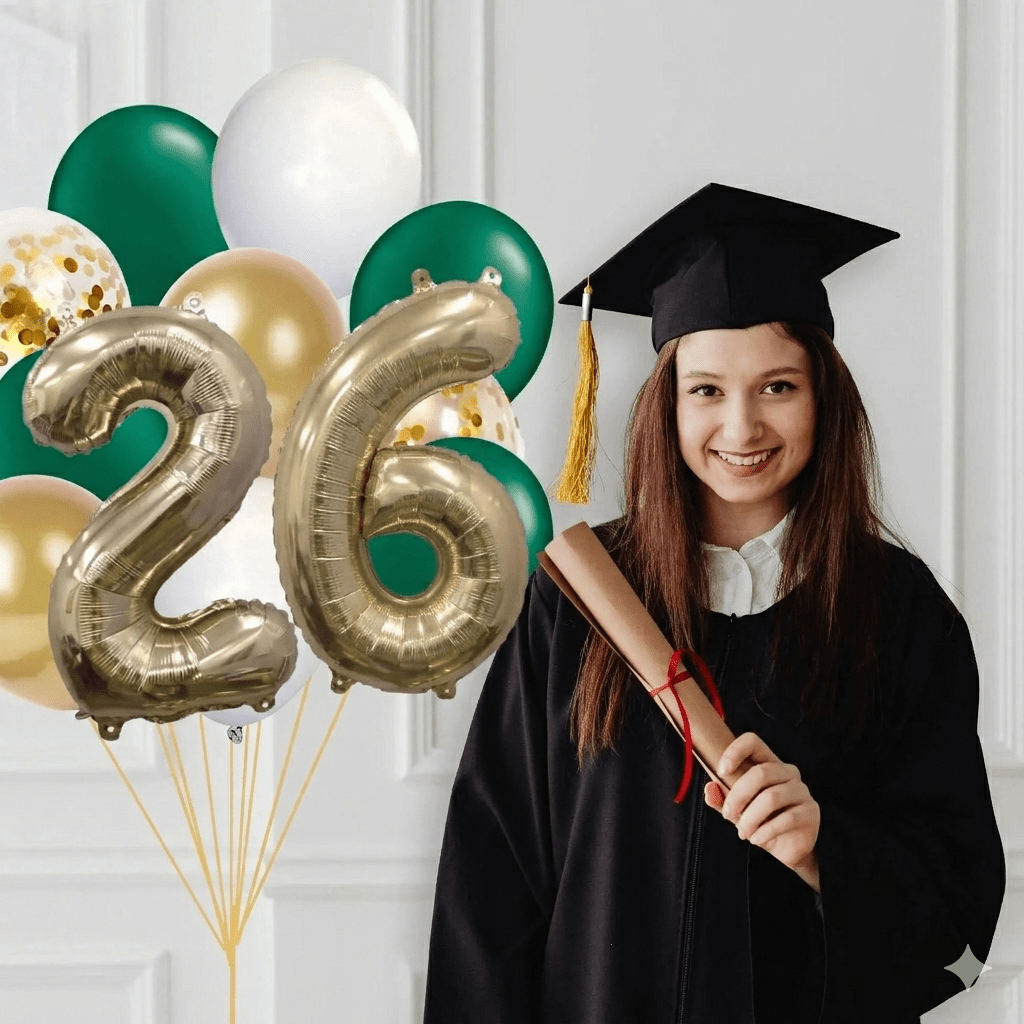 Green And Gold Graduation 2025 Balloon Bouquet
