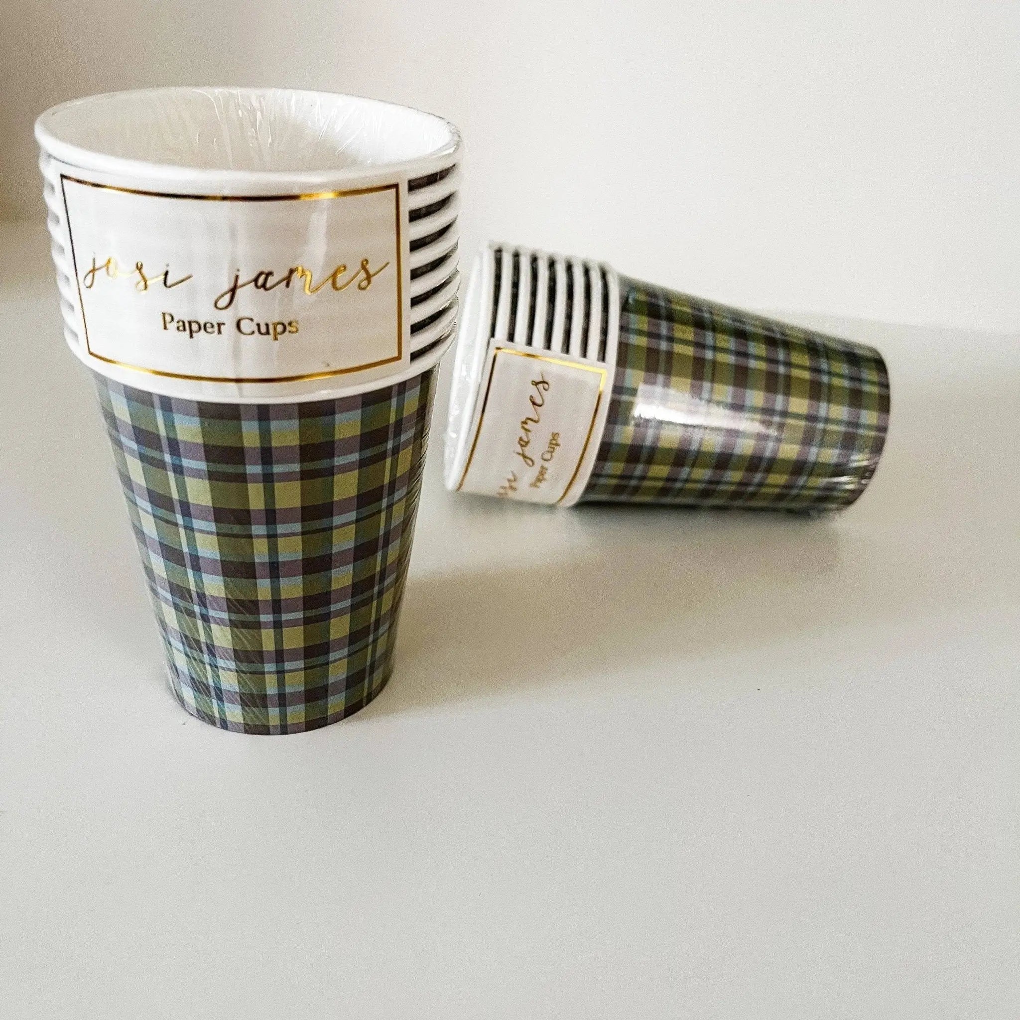 Green & Blue Plaid Cups