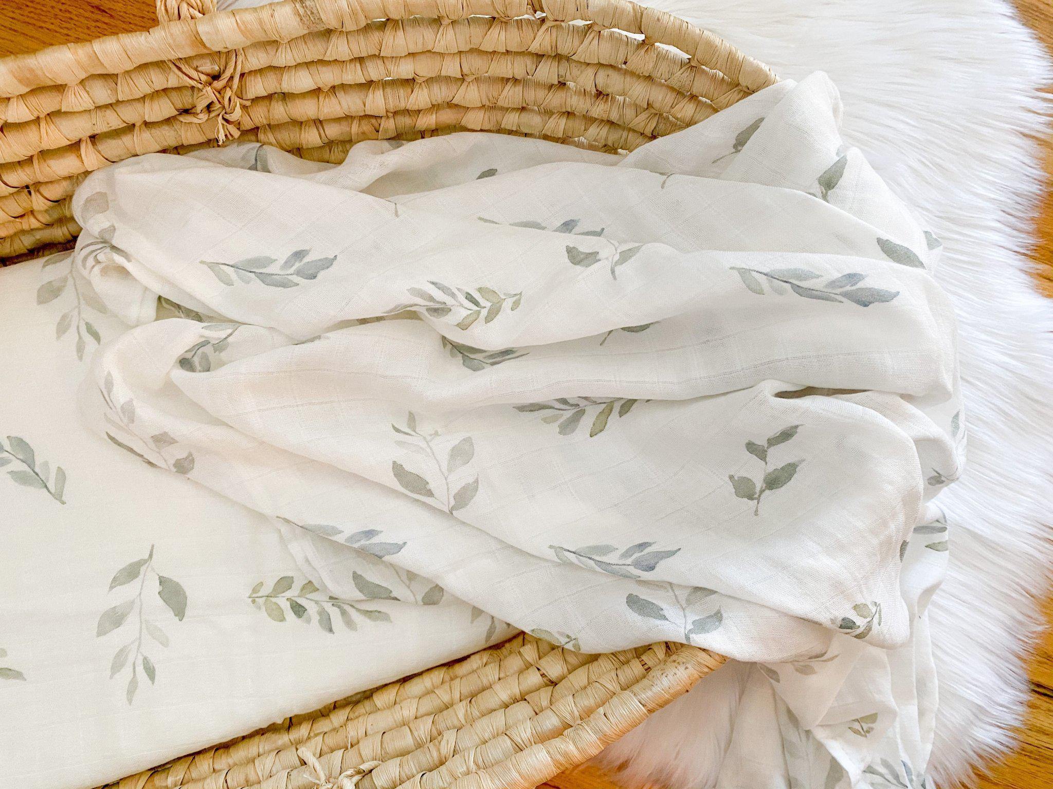 Muslin Swaddle Blanket - Green Leaves