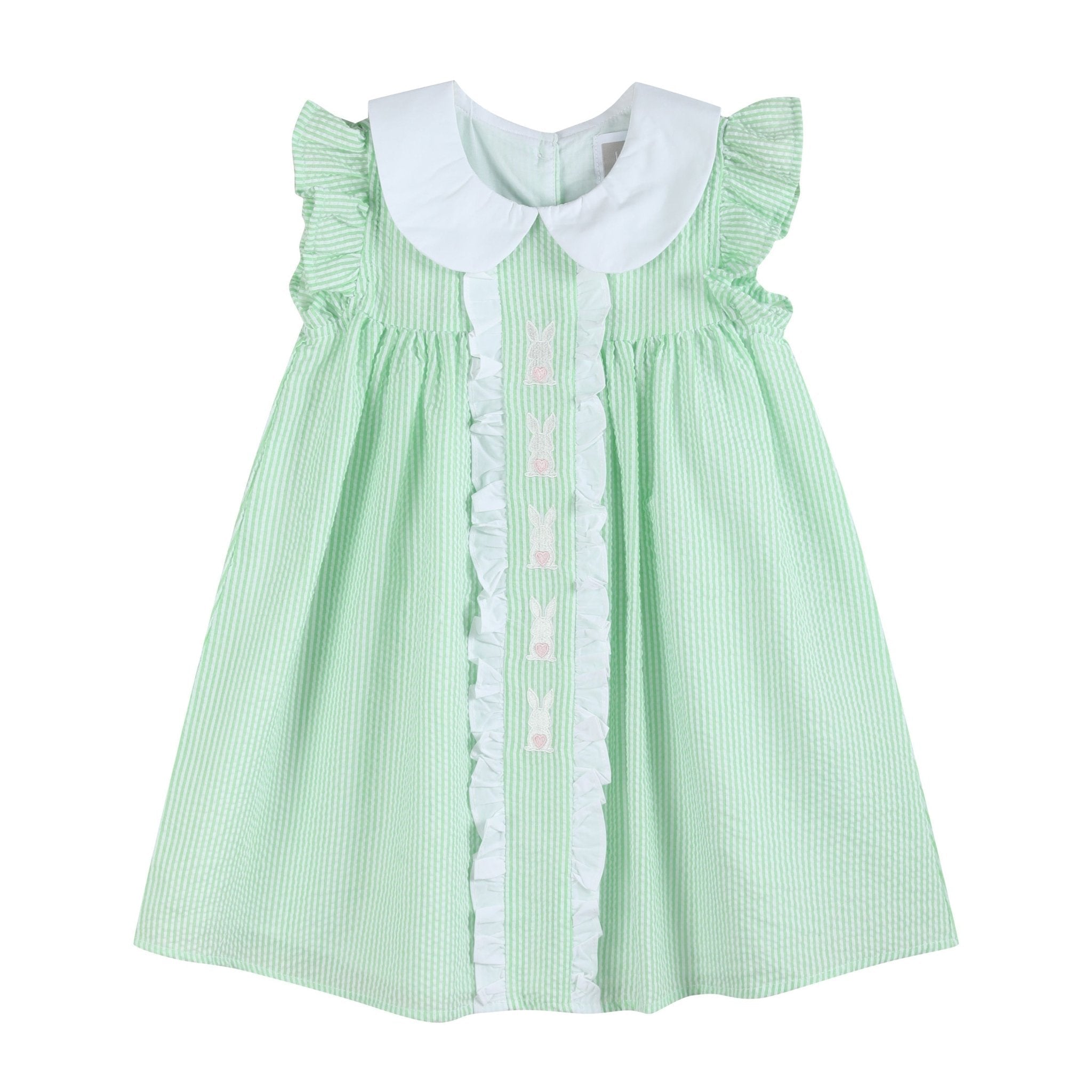 Green Seersucker Easter Bunny Ruffle Dress