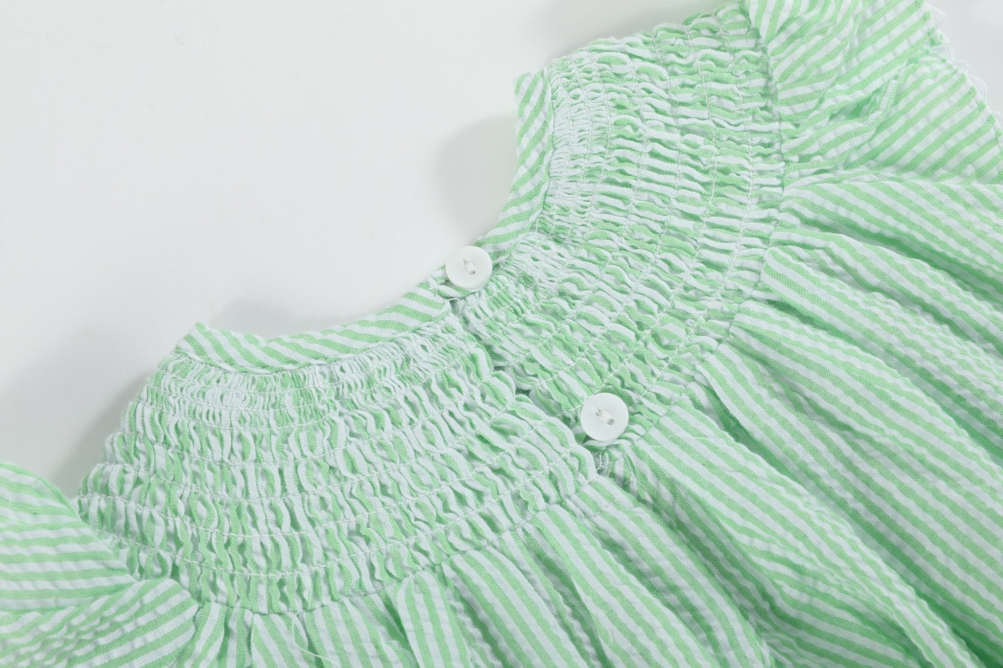 Green Seersucker Easter Bunny Smocked Bishop Dress