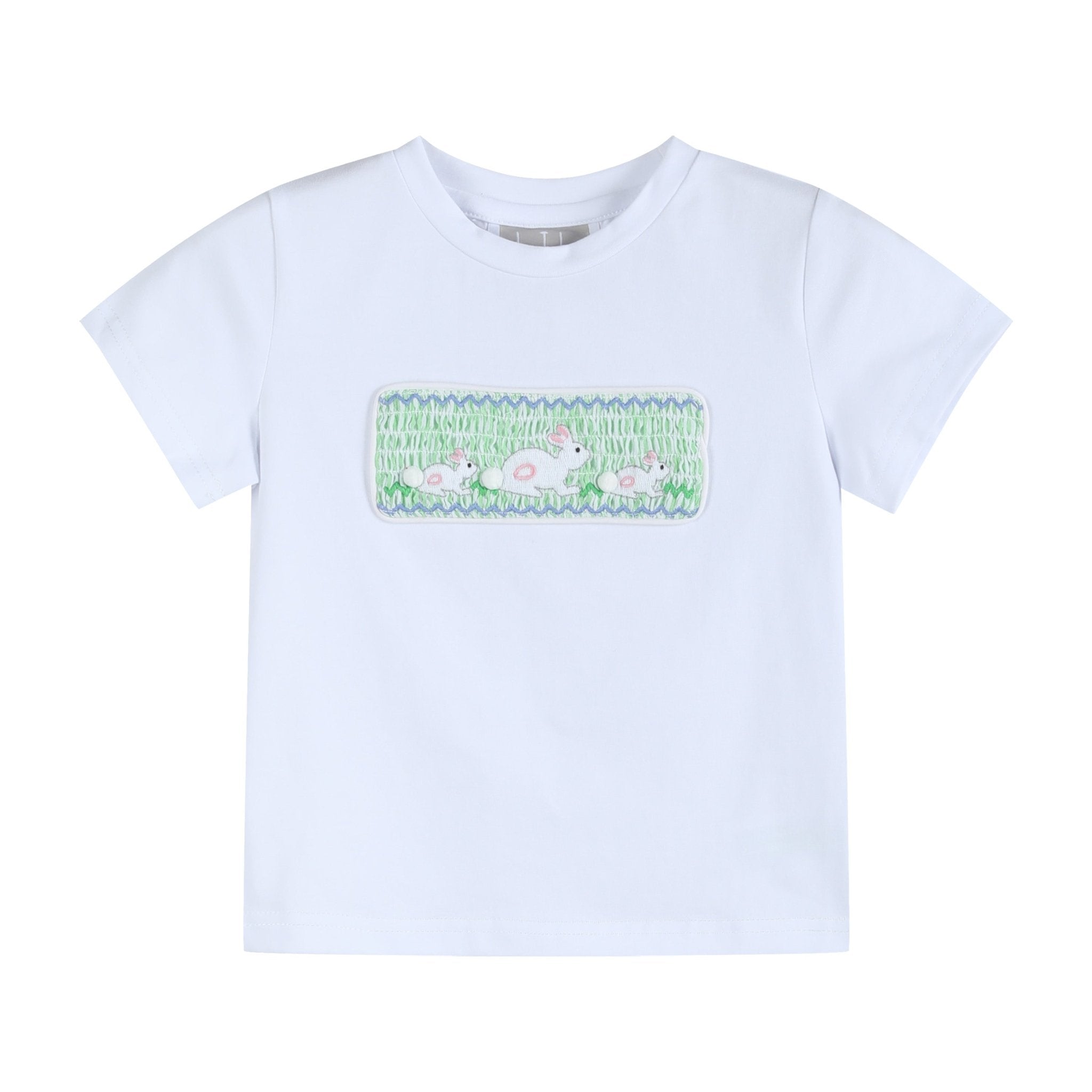 Green Seersucker Shorts And Easter Bunny Smocked Shirt Set