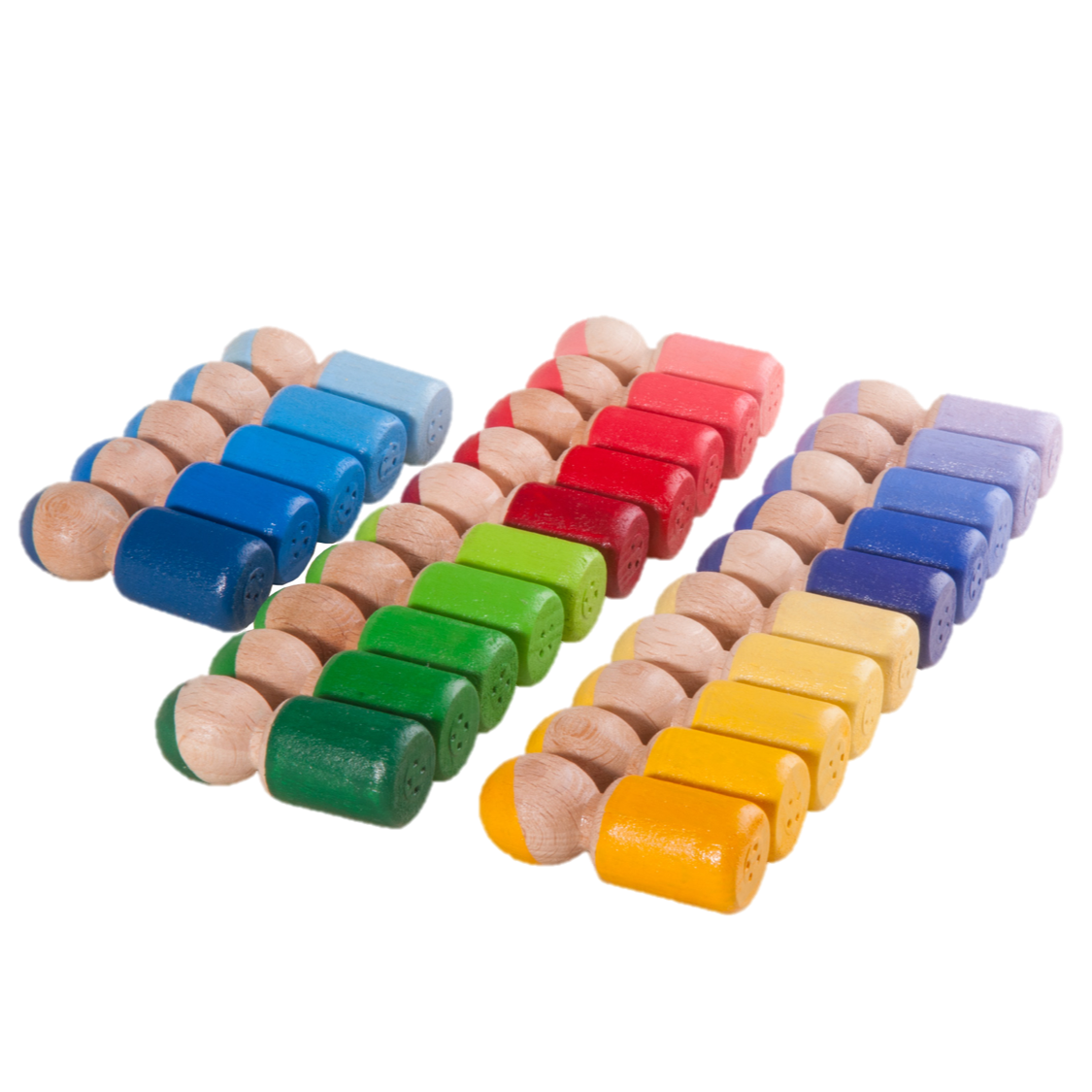 Montessori Color Sorting Wooden Toy Peg Dolls In Barrels - Set Of 25