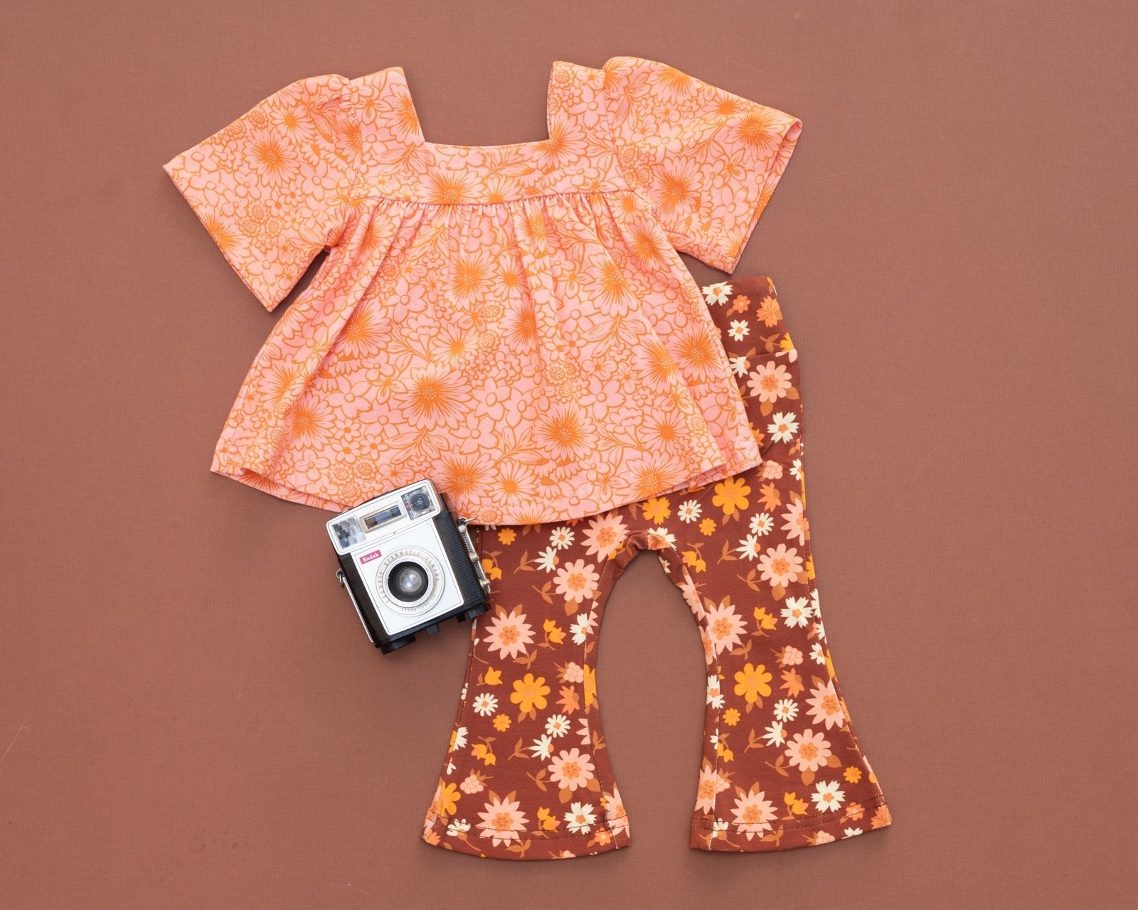 Bell Sleeve Top In Pink And Orange For Baby Toddler Girls