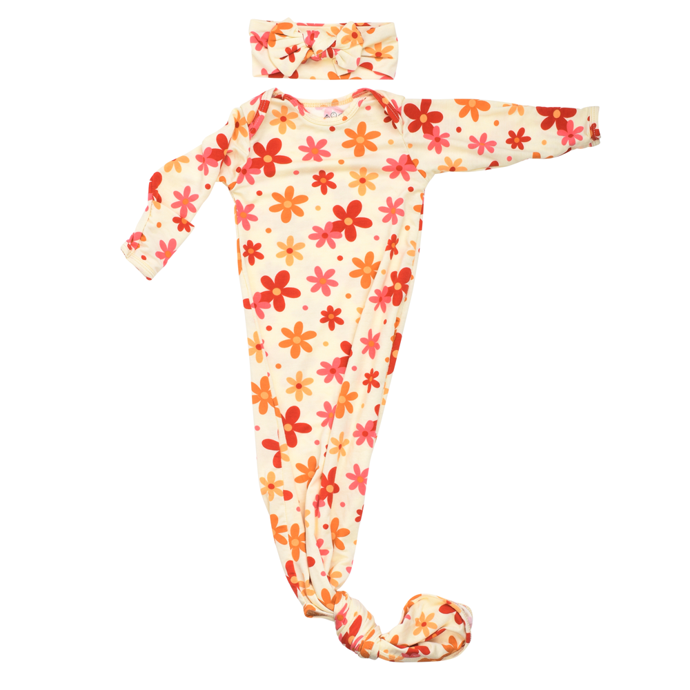 70s Groovy Flower Knotted Newborn Gown