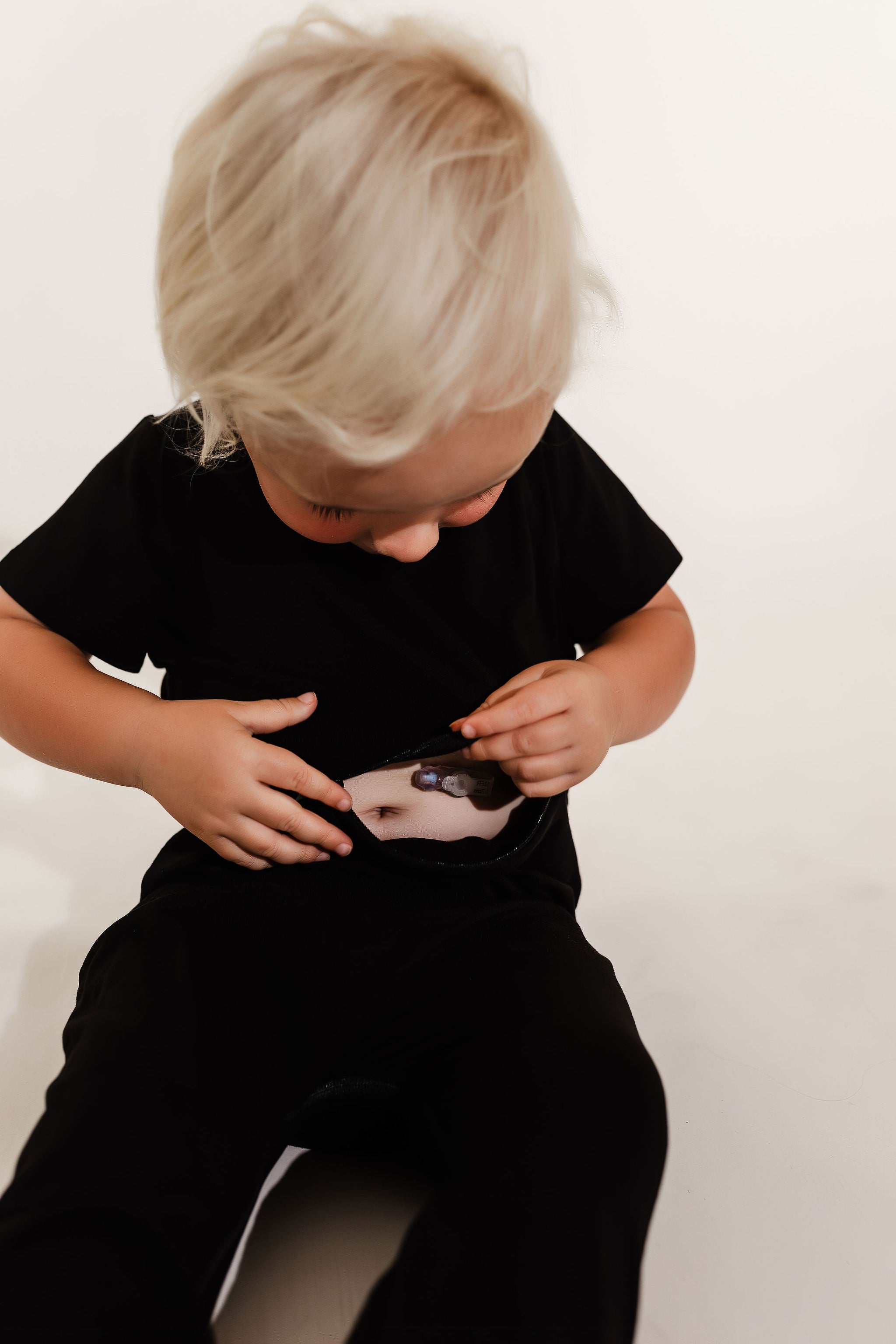 Black Bamboo Lyocell Romper With G-tube Access