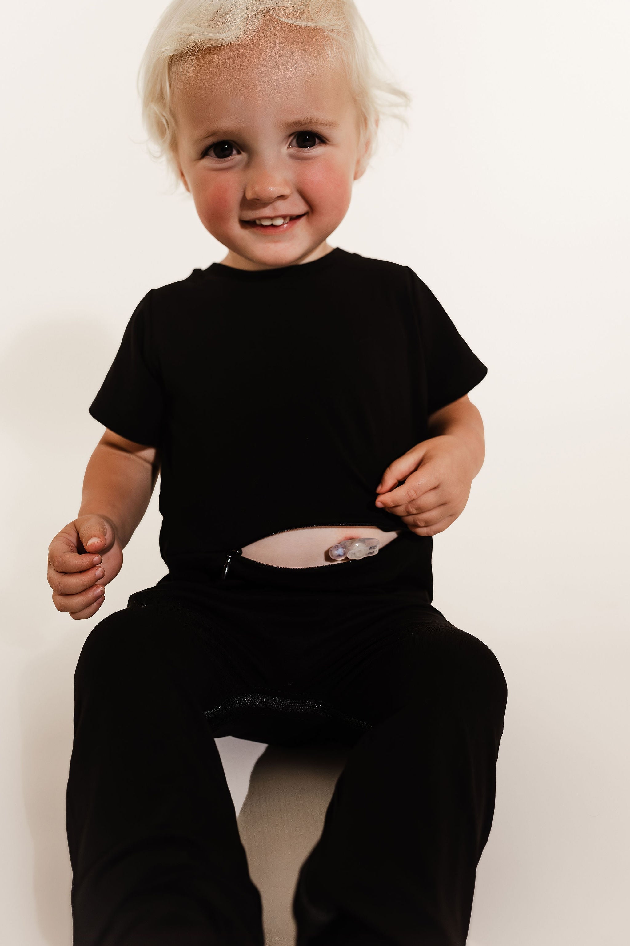 Black Bamboo Lyocell Romper With G-tube Access