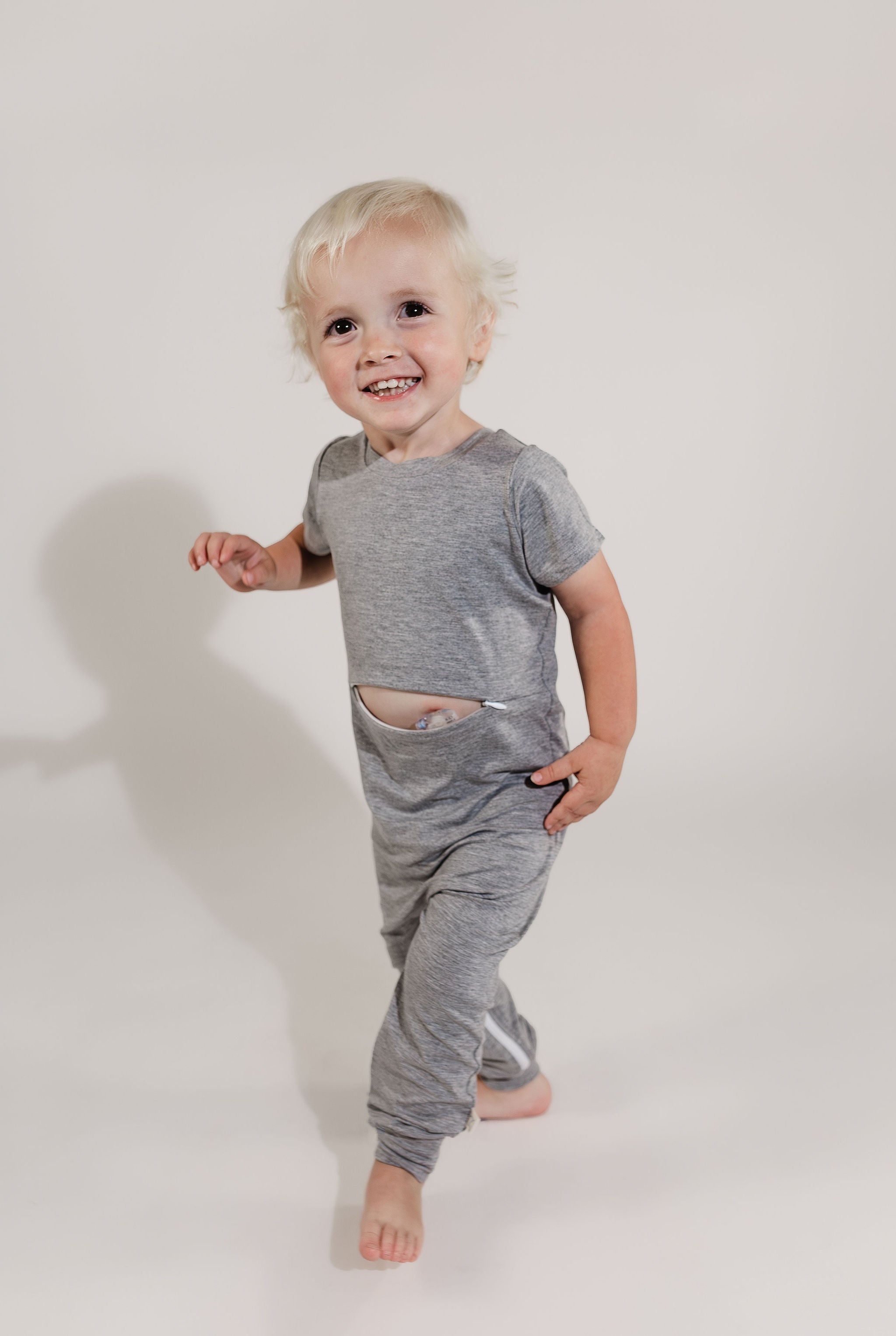 Grey Bamboo Lyocell Romper With G-tube Access