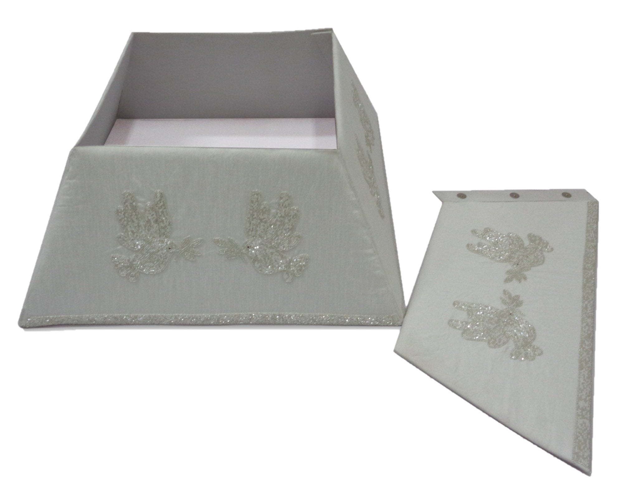 Hand Beaded Adjustable Christmas Tree Collar - Doves White Silk