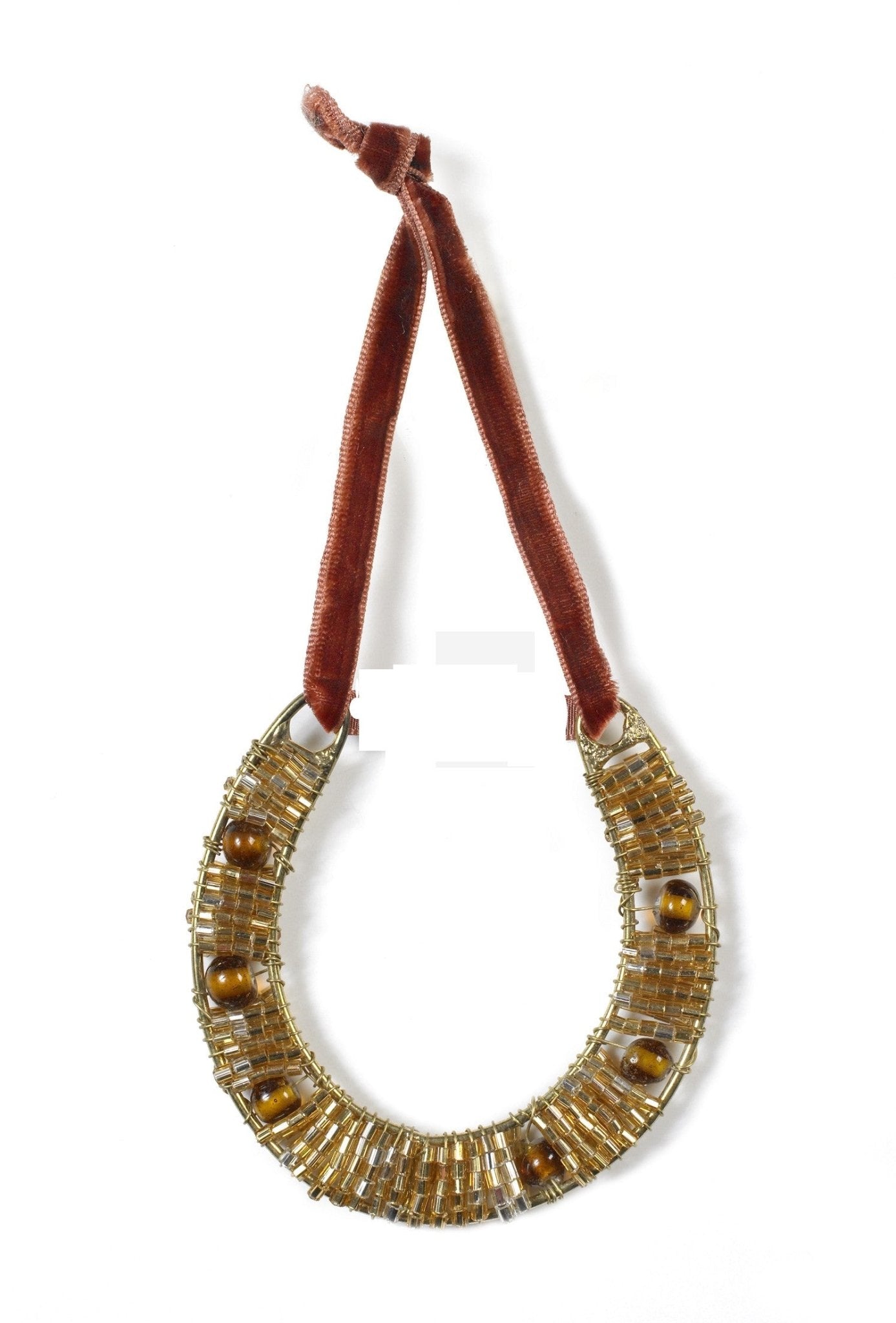 Hand Beaded Horseshoe Christmas Ornament Gold