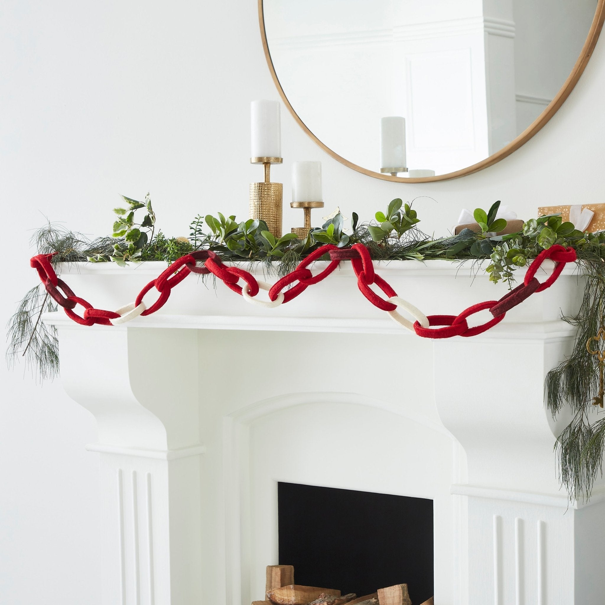 Hand Felted Wool Christmas Garland - Loop Chain In Red - 6'