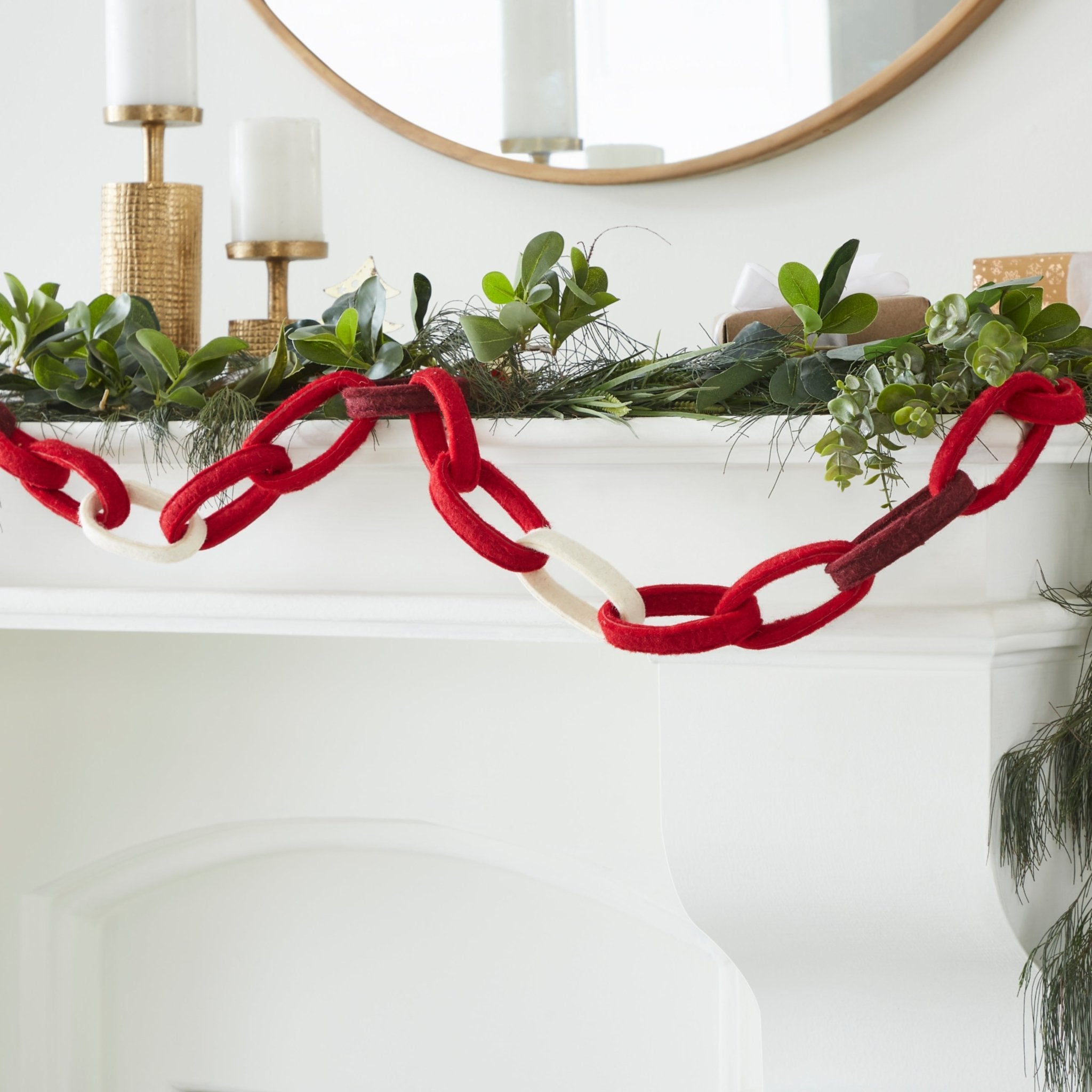 Hand Felted Wool Christmas Garland - Loop Chain In Red - 6'