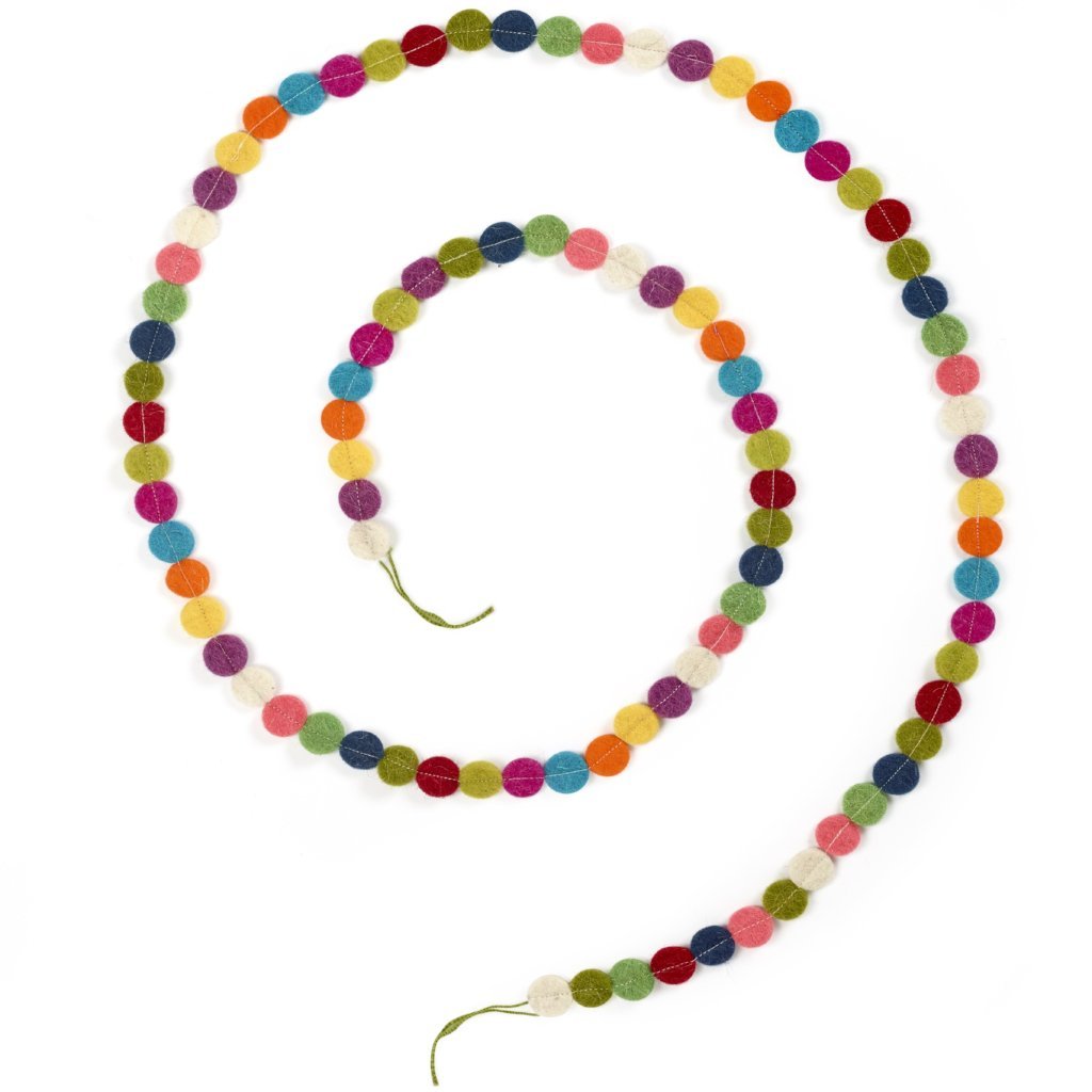 Hand Felted Wool Christmas Garland - Multicolor Dots - 6'