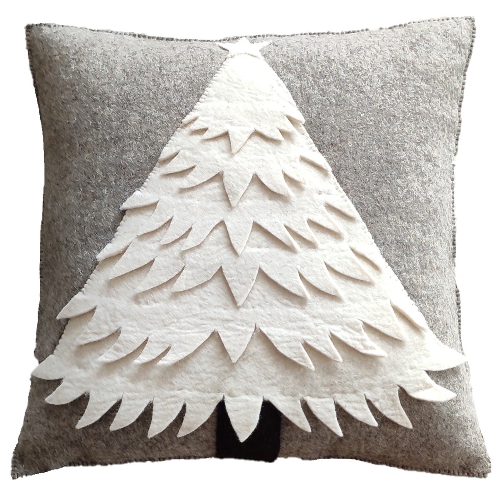 Hand Felted Wool Christmas Pillow Cover - Cream Tree Gray - 20"