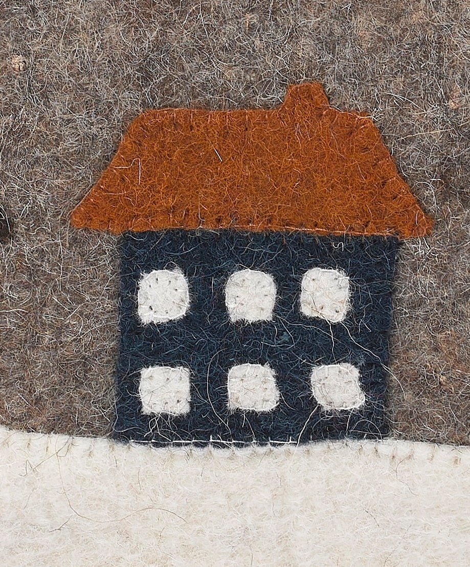 Hand Felted Wool Christmas Pillow Cover – Sleigh With Village – 12x24”