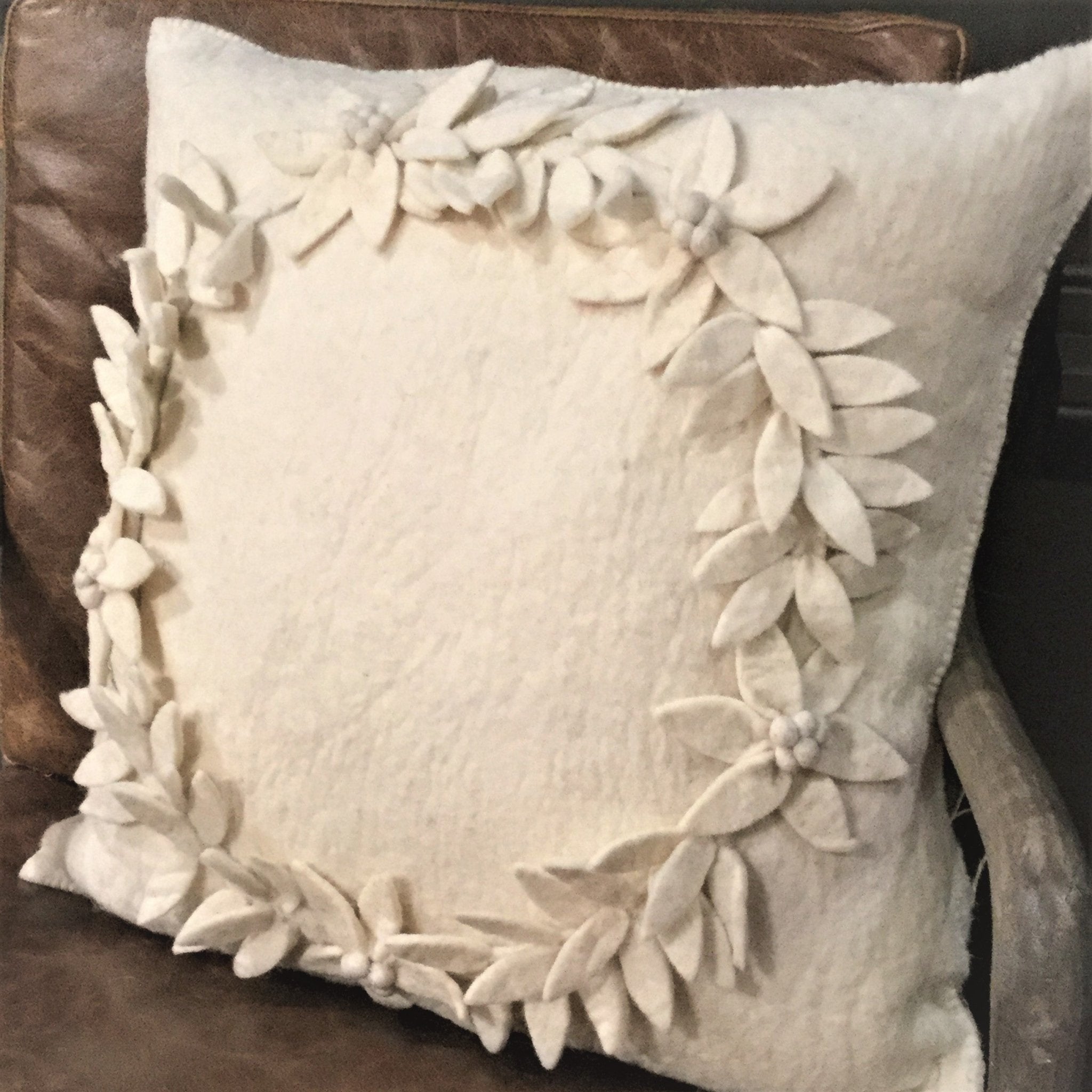 Hand Felted Wool Christmas Pillow –cream Wreath – 20"