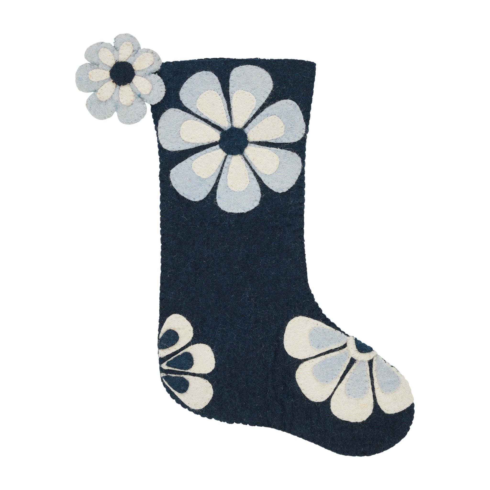 Hand Felted Wool Christmas Stocking - Flower Power Blue Arcadia Home