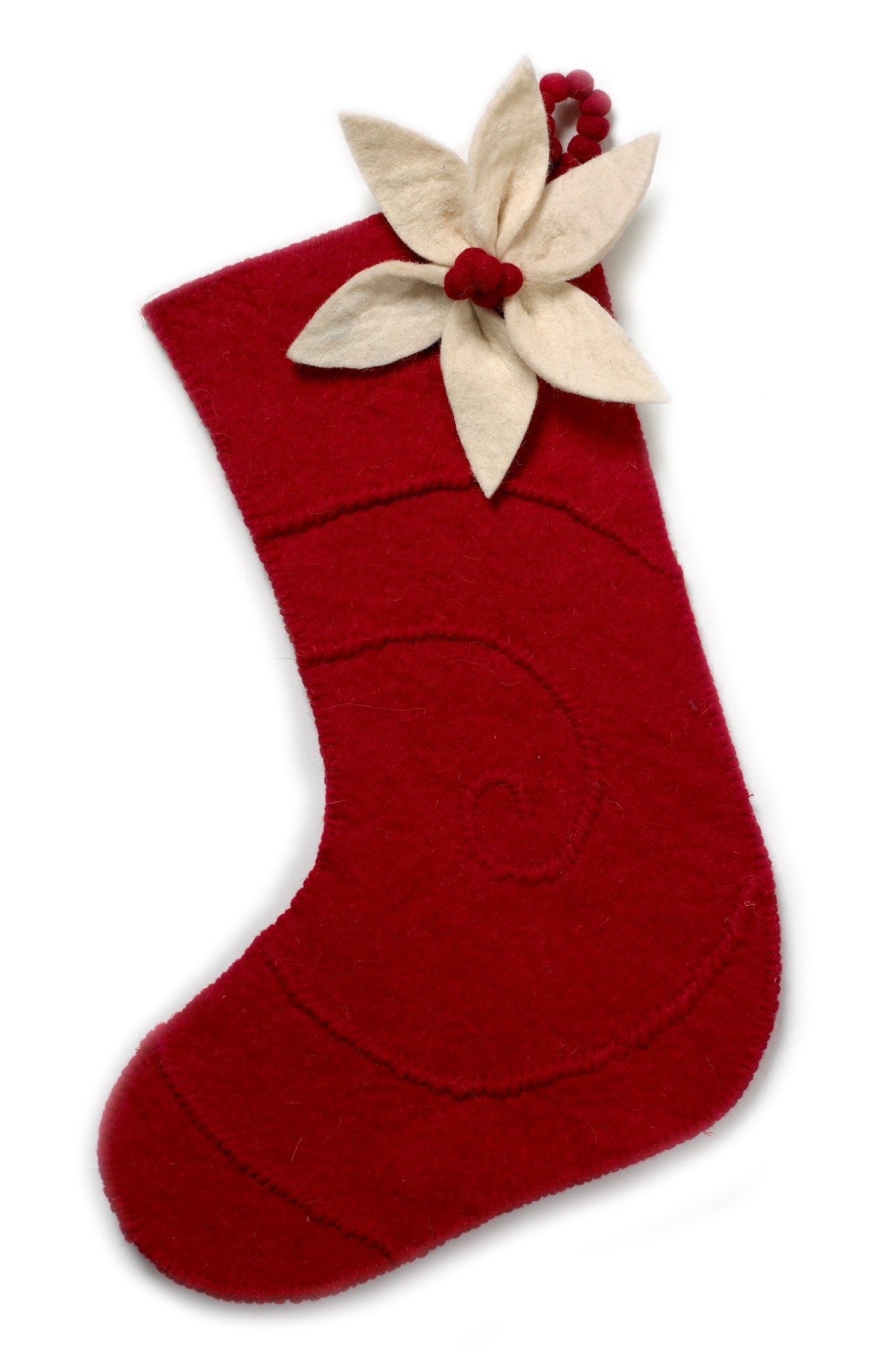 Poinsettia Hand Felted Wool Red Christmas Stocking
