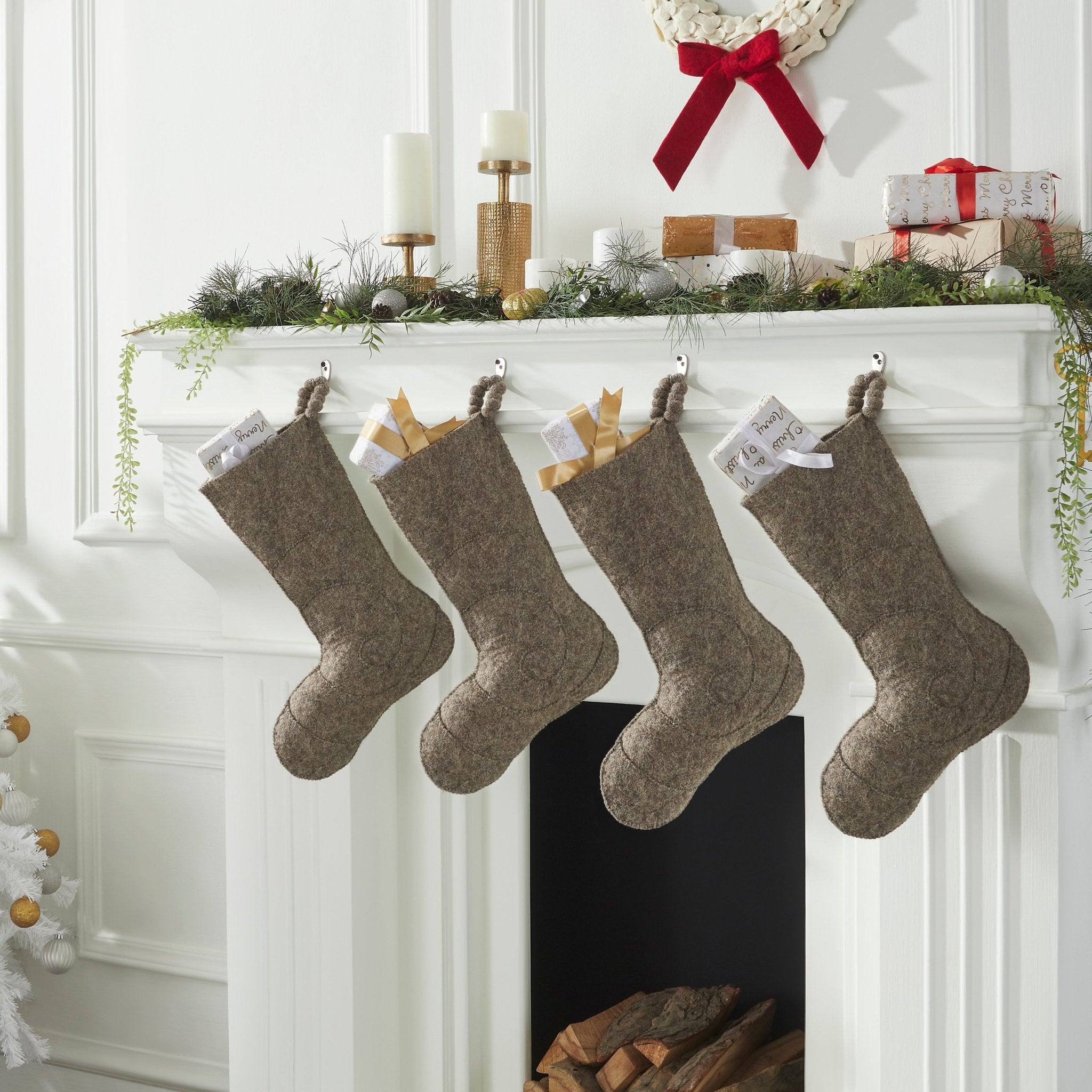 Hand Felted Wool Christmas Stocking - Spiral Grey