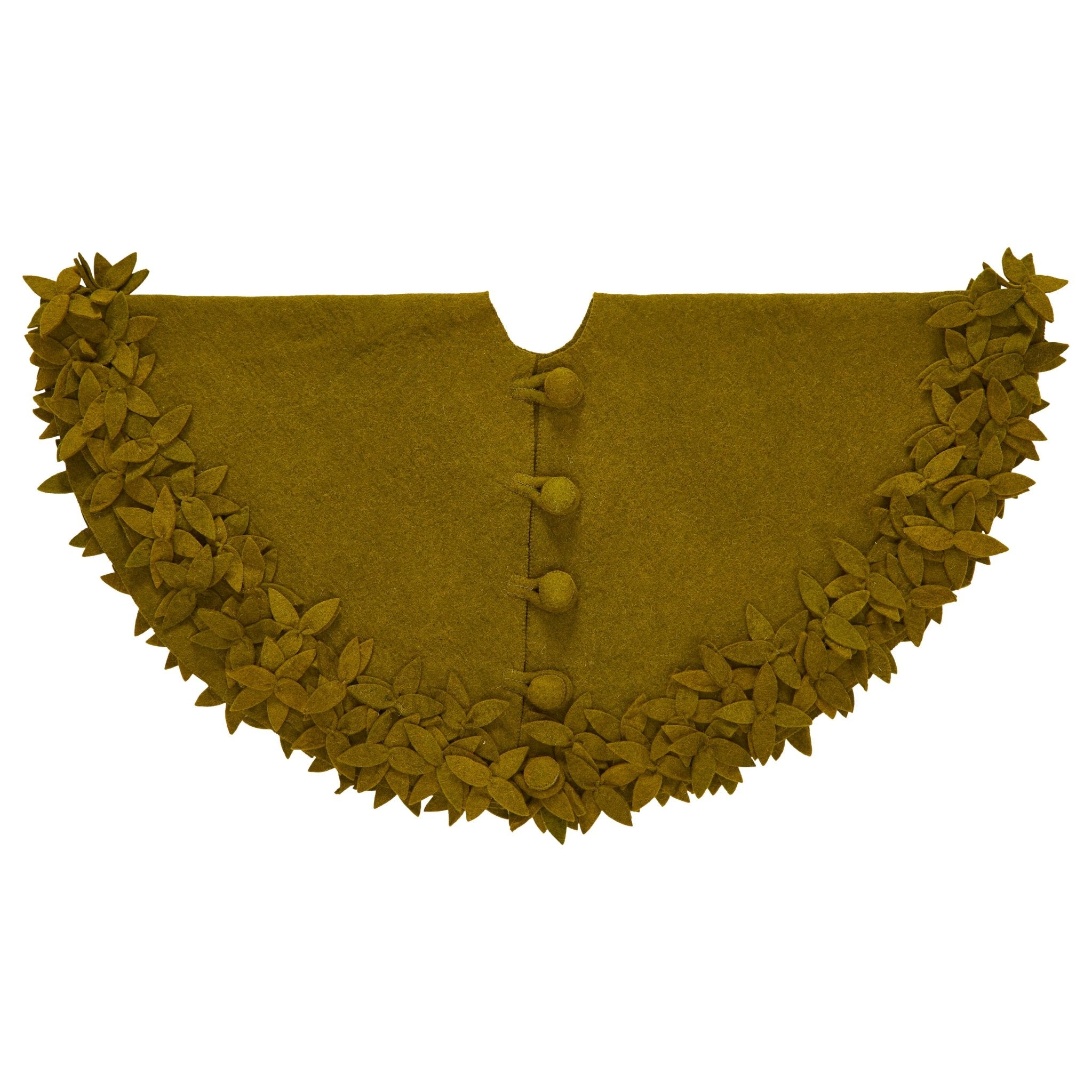 Hand Felted Wool Christmas Tree Skirt - Overlapping Flowers Border In Chartreuse Green - 64"