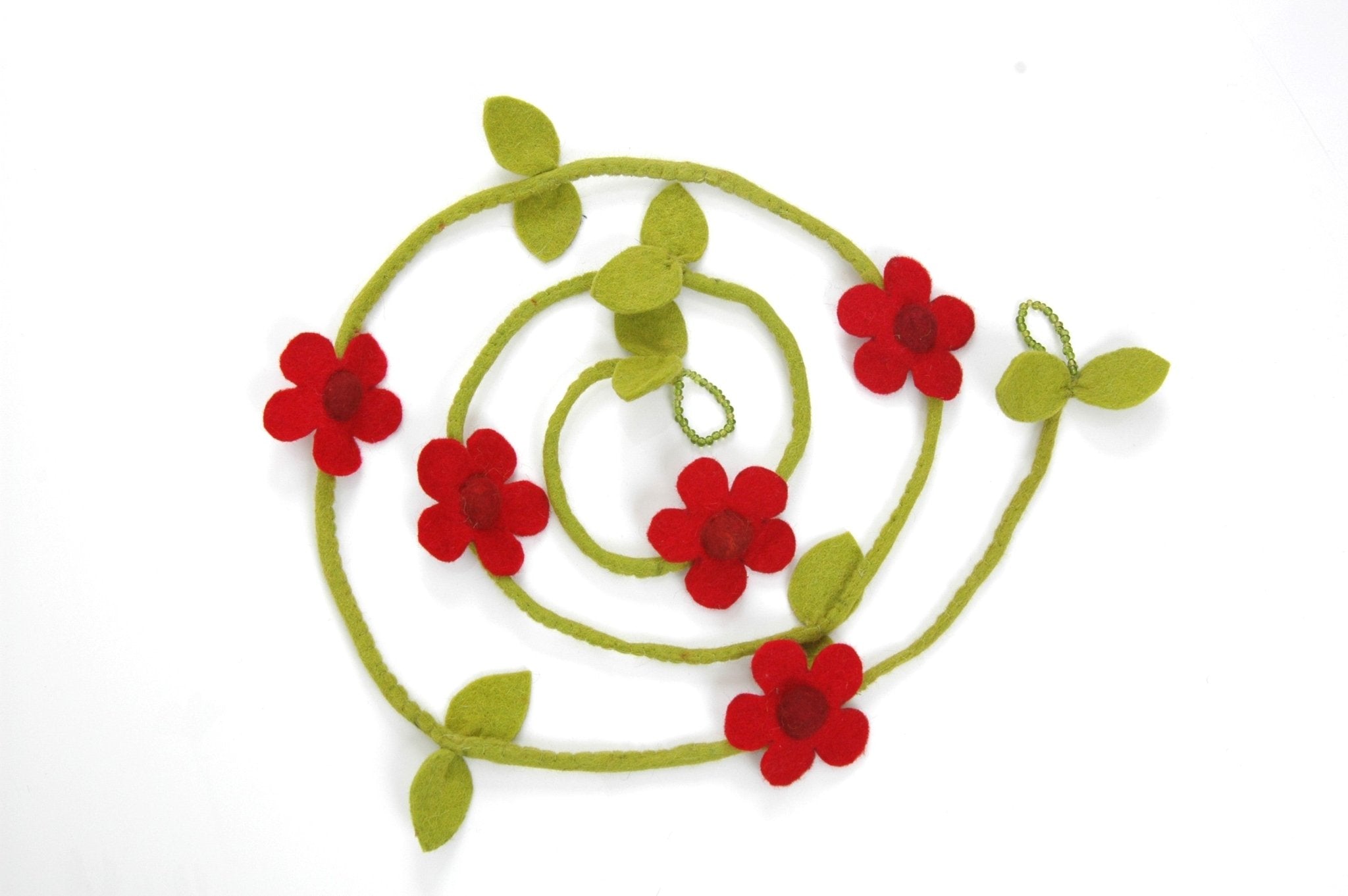 Hand Felted Wool Garland And Bunting - Red Flowers - 6' Arcadia Home