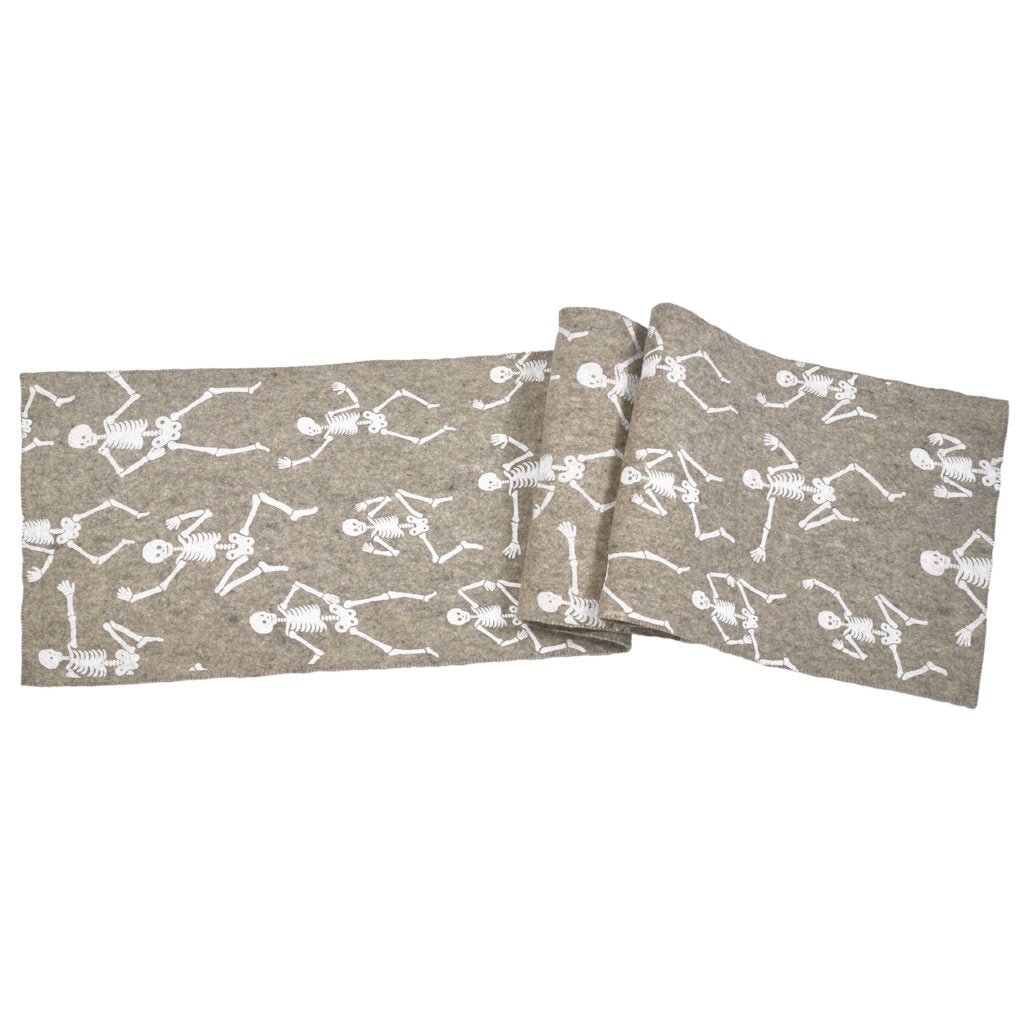 Hand Felted Wool Halloween Skeleton Table Runner - 16x72"