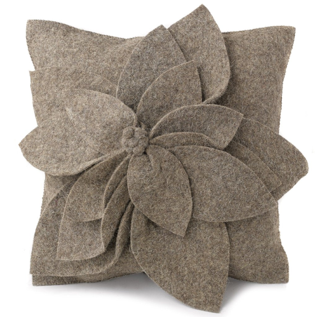 Hand Felted Wool Pillow - 3d Flower Gray Gray – 20"