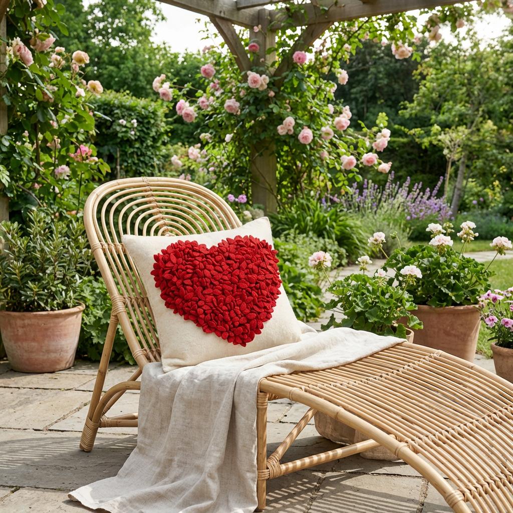 Hand Felted Wool Pillow Cover - Red Heart Cream - 20"