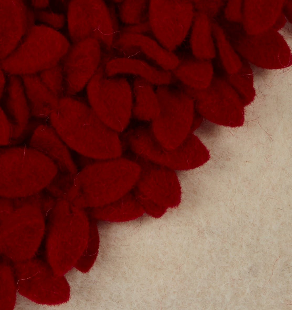Hand Felted Wool Pillow Cover - Red Heart Cream - 20"