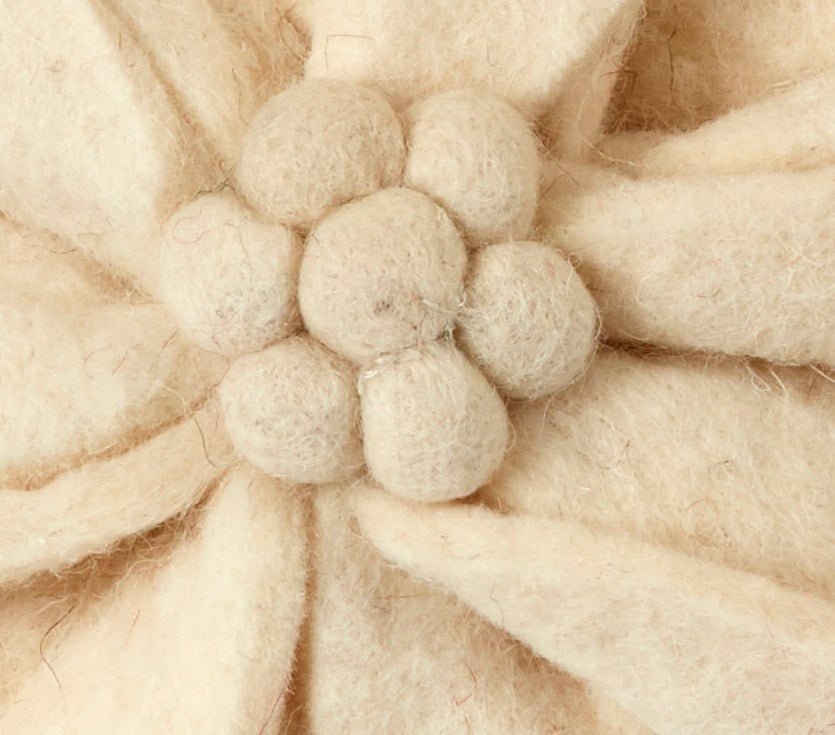 Hand Felted Wool Pillow - Cream 3d Flower Cream – 20"