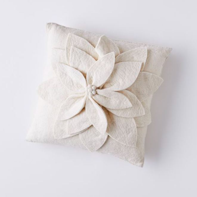 Hand Felted Wool Pillow - Cream 3d Flower Cream – 20"