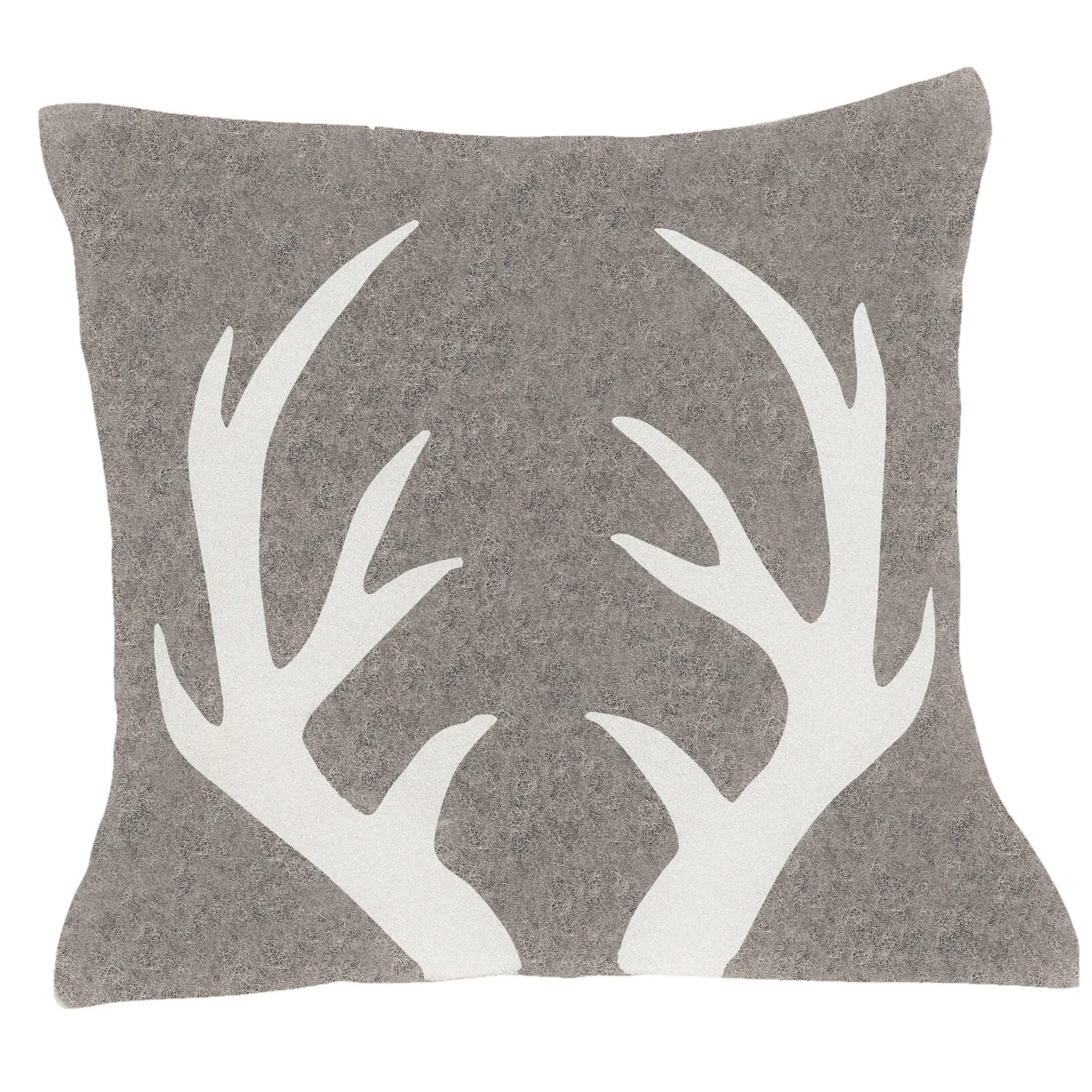 Hand Felted Wool Pillow - Cream Antlers Gray - 20"