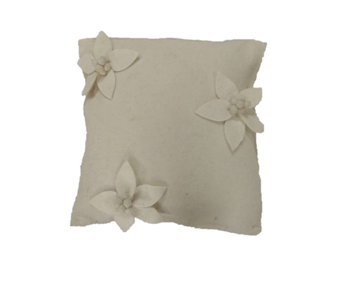Hand Felted Wool Pillow - Scattered Cream 3d Flowers Cream – 20"