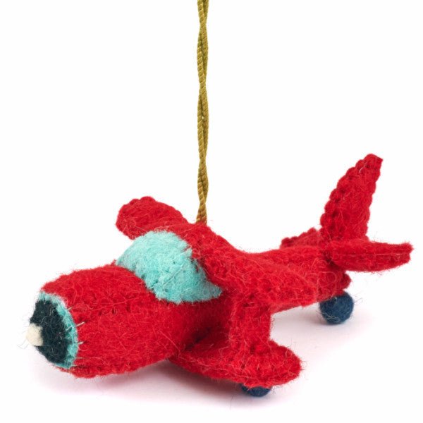 Hand Felted Wool Red Biplane Christmas Ornament