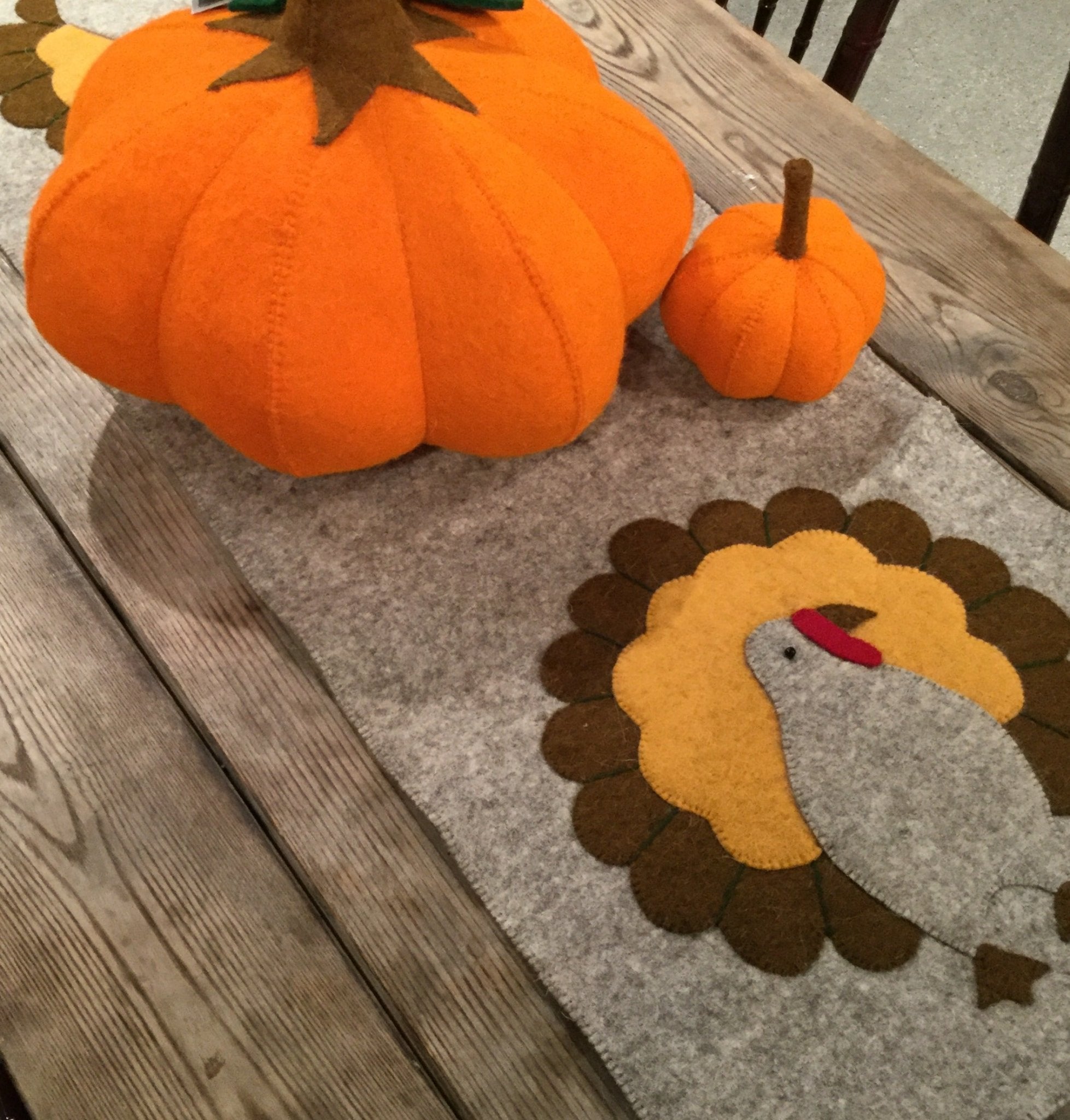 Hand Felted Wool Thanksgiving Turkey Table Runner - 16x44"