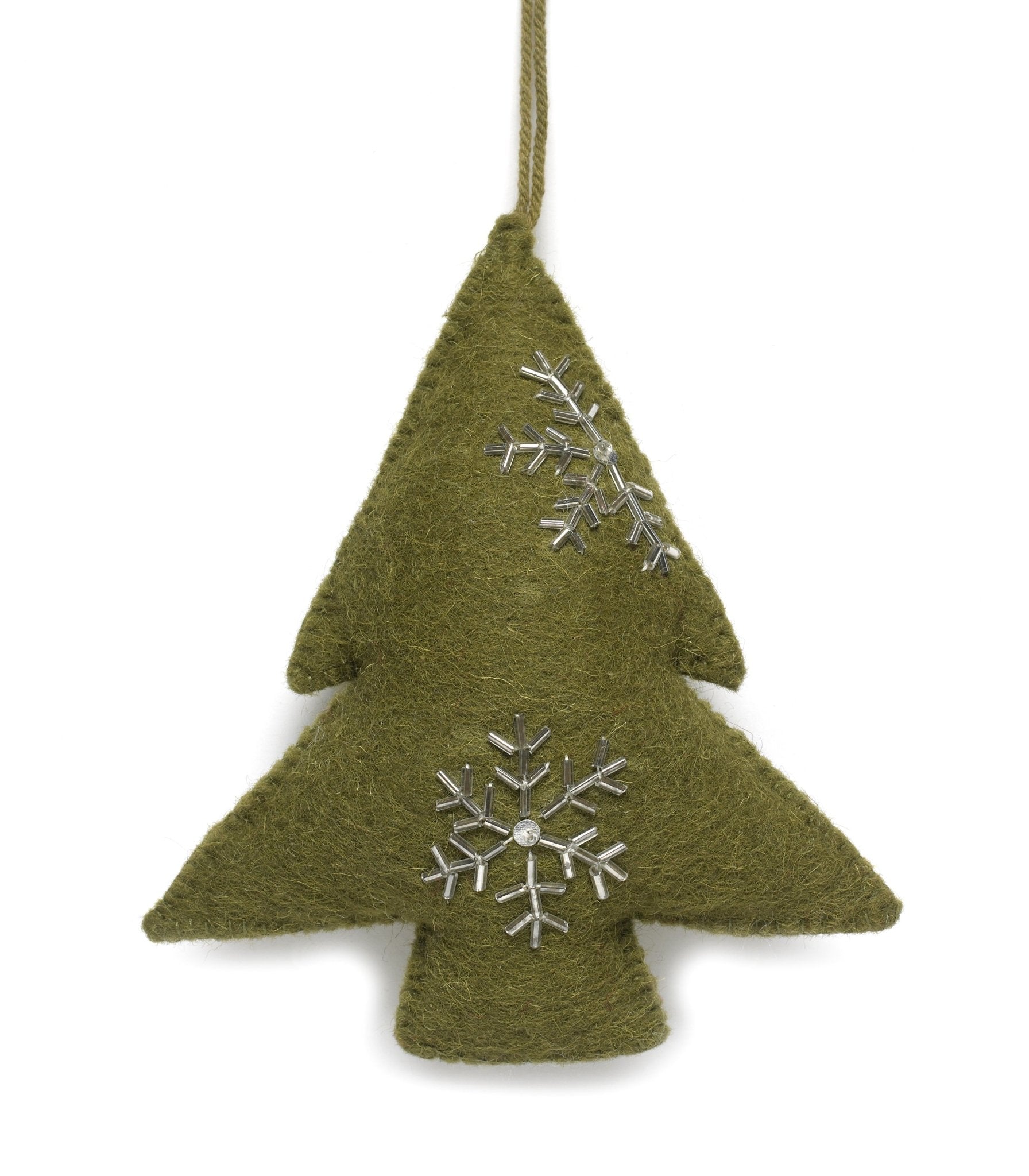 Hand Felted Wool Tree-ornament -green White Hand Beading