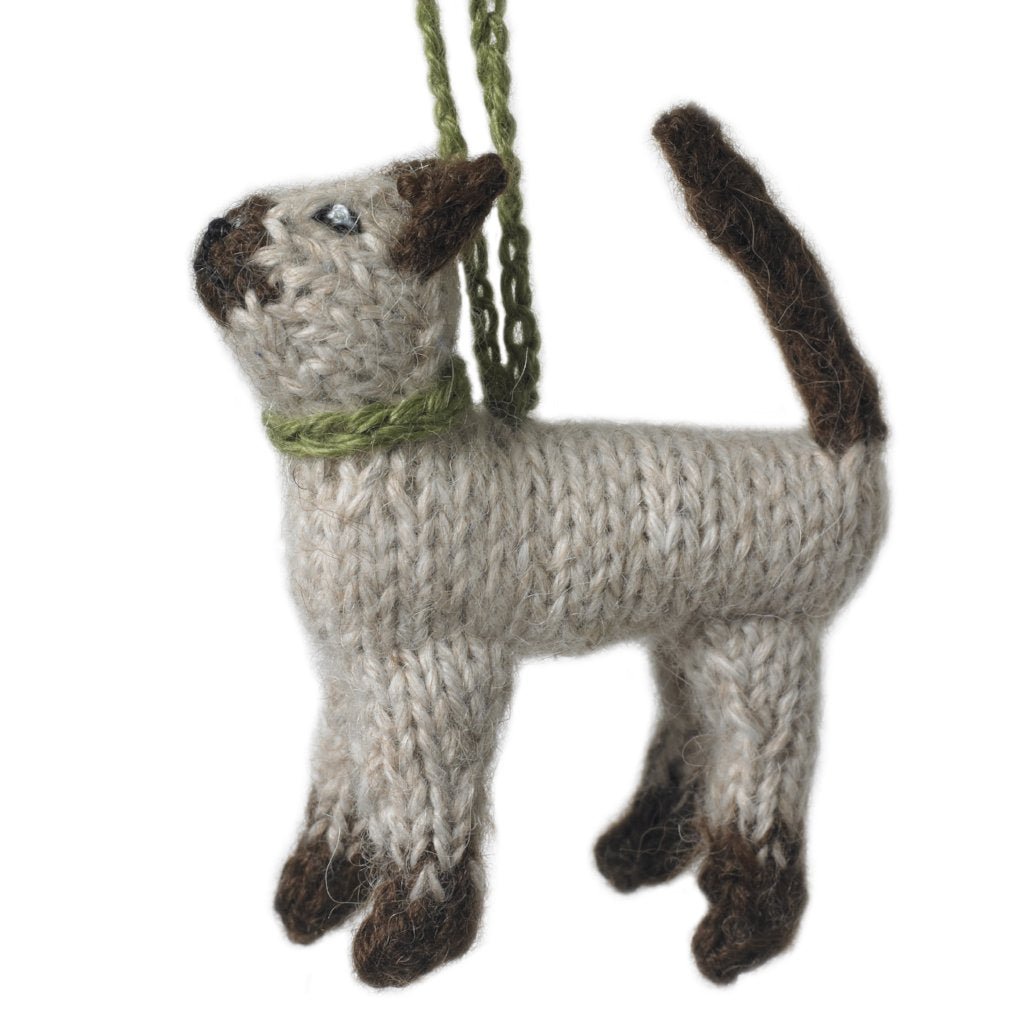 Hand Knit Alpaca Wool Christmas Ornament - Siamese Cat