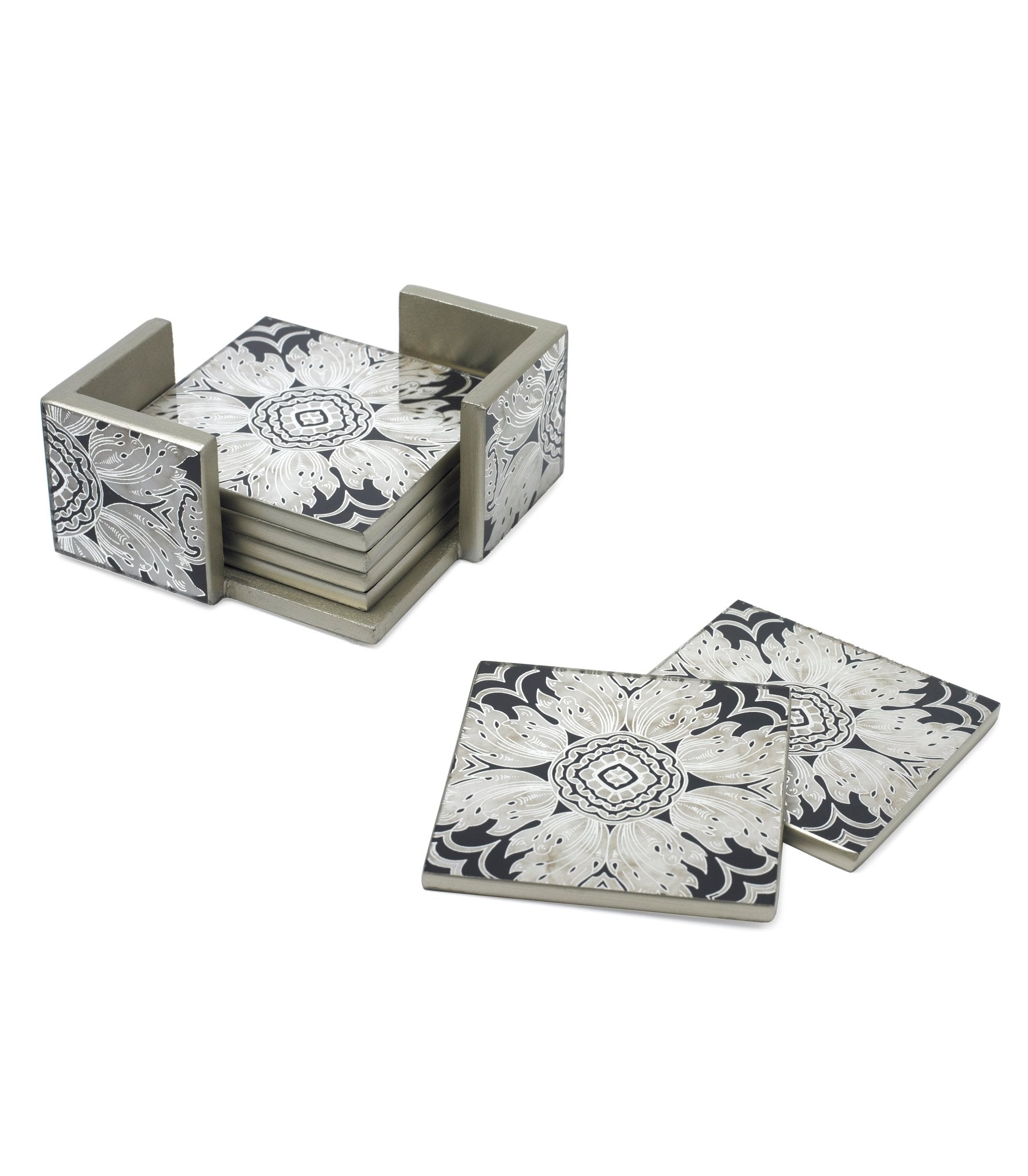 Hand Painted Coasters - Set Of Six Midnight Floral