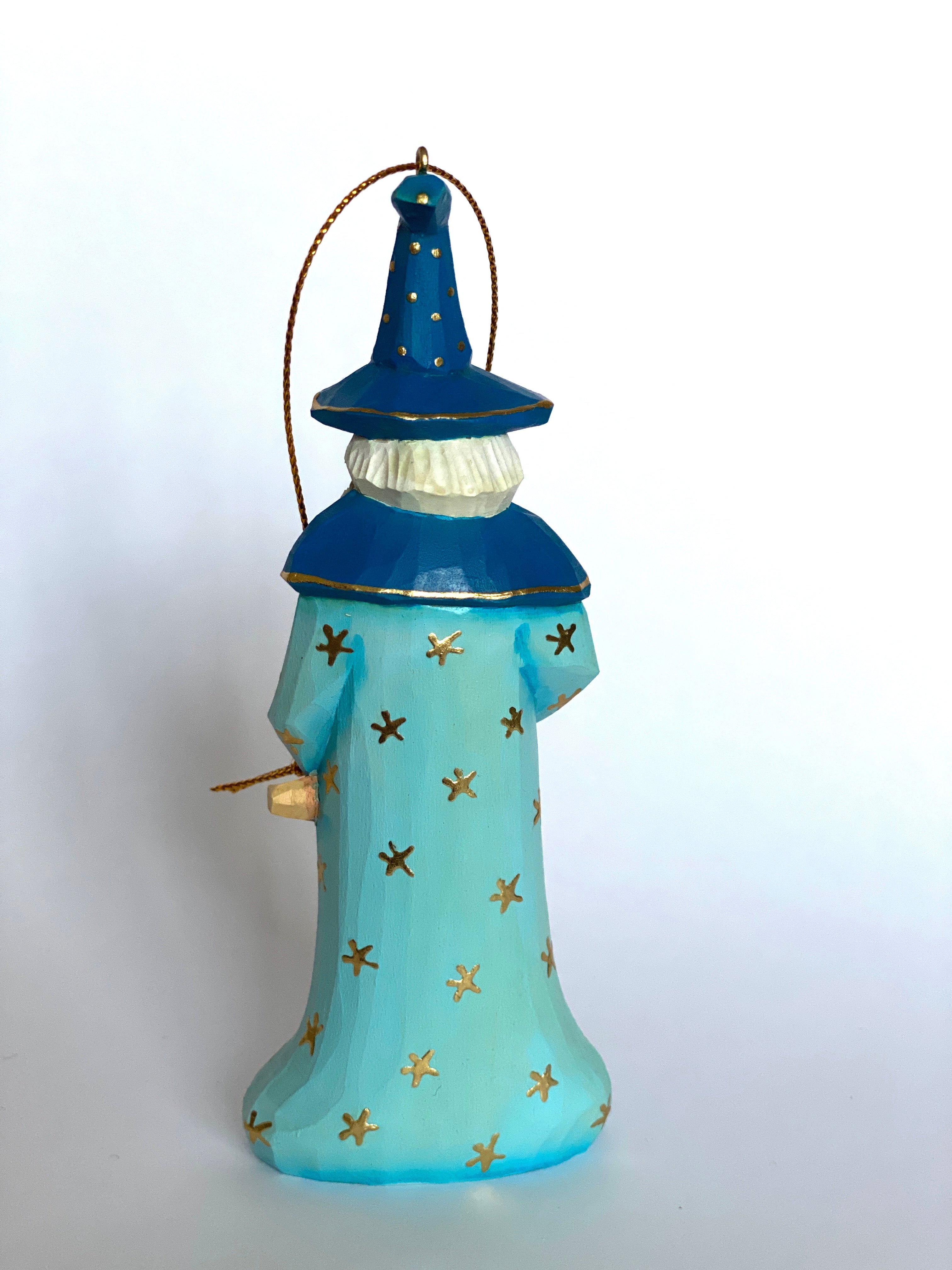 Hand Carved Wooden Christmas Ornament Wizard