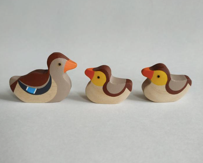 Handmade Wooden Ducks Figurines Set Of 4