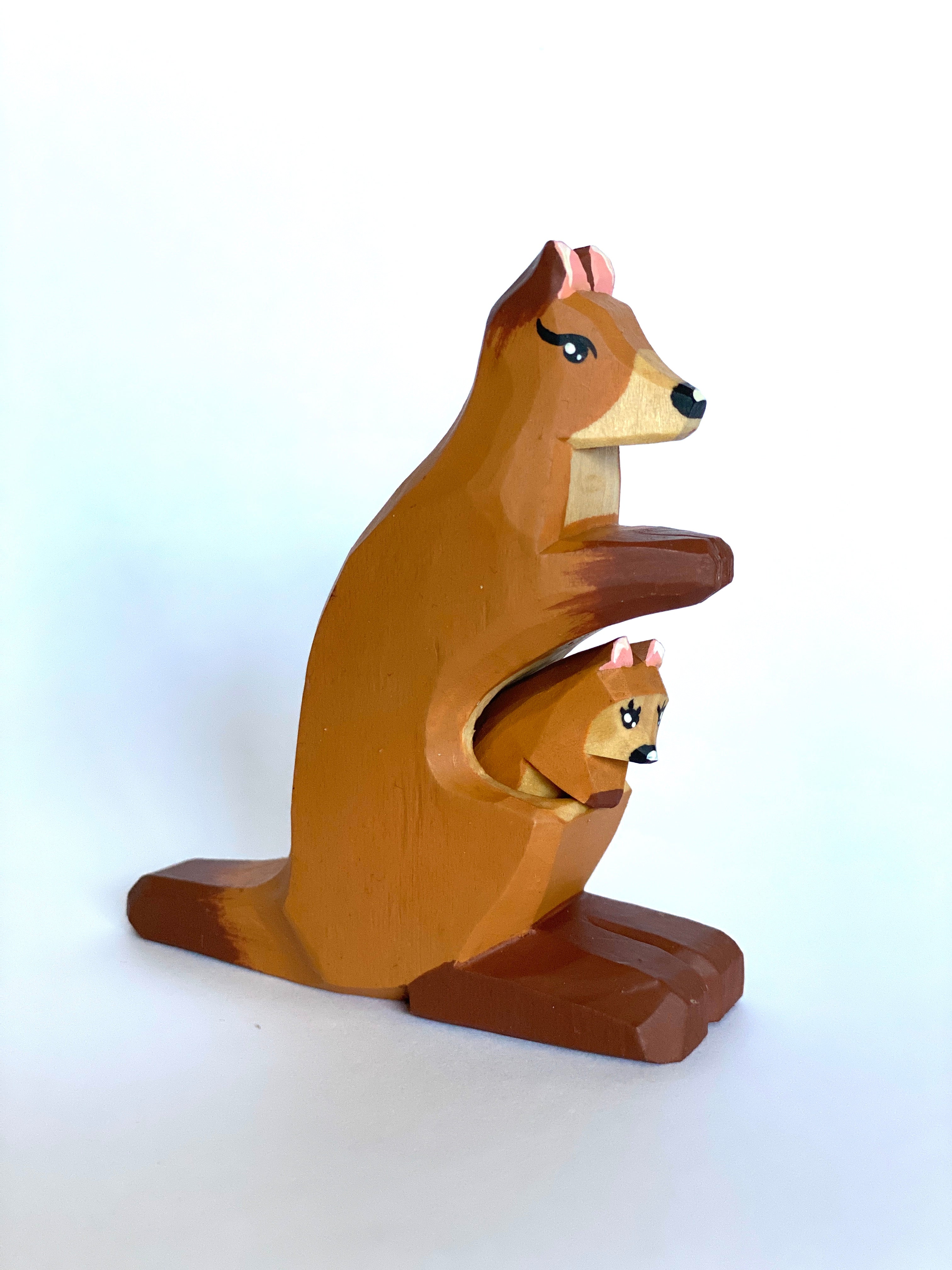 Wooden Kangaroo Toy With The Baby