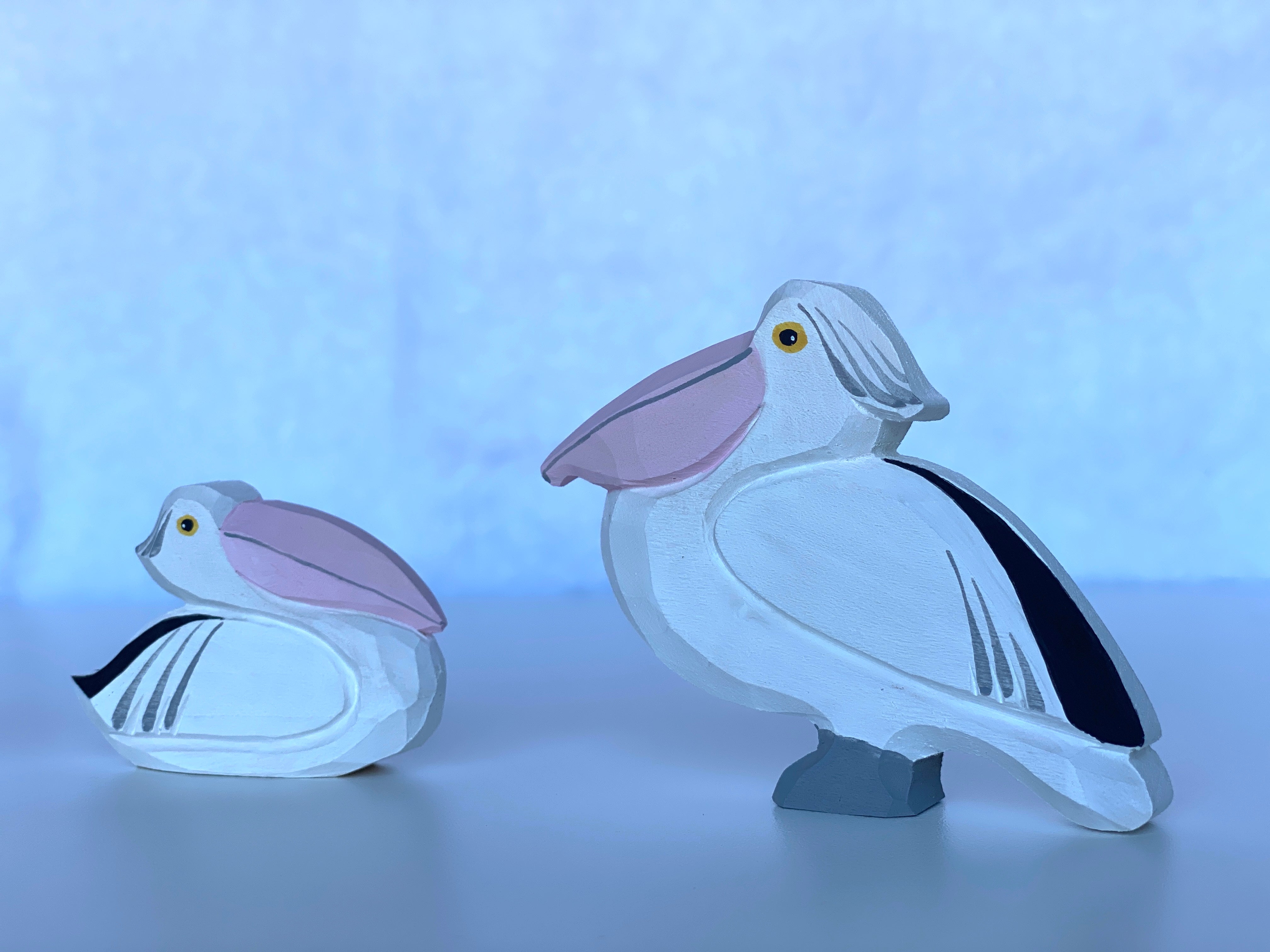 Hand Carved Wooden Pelican Toy Set Of 3