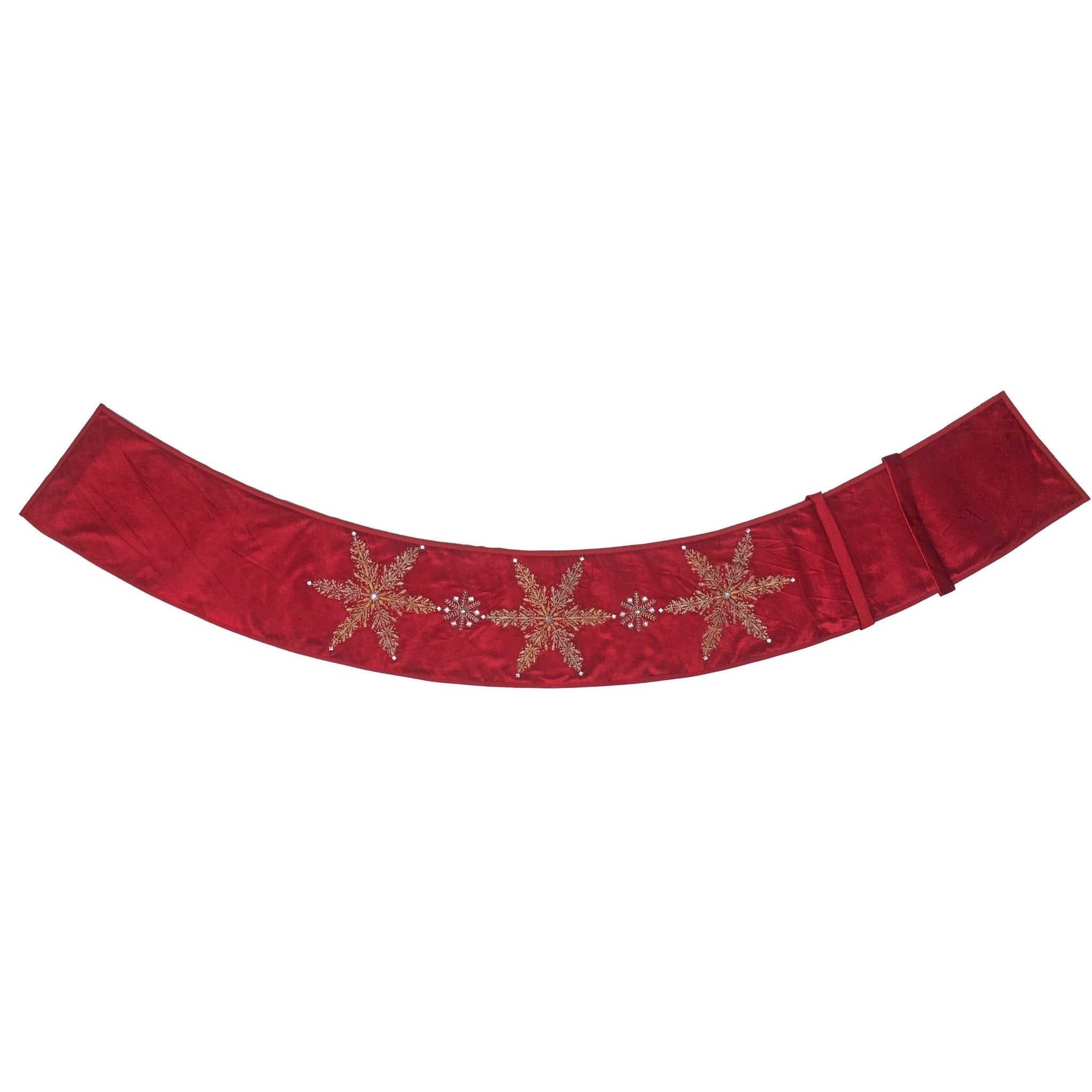 Handmade Adjustable Christmas Tree Collar - Silver Snowflakes Red Velvet